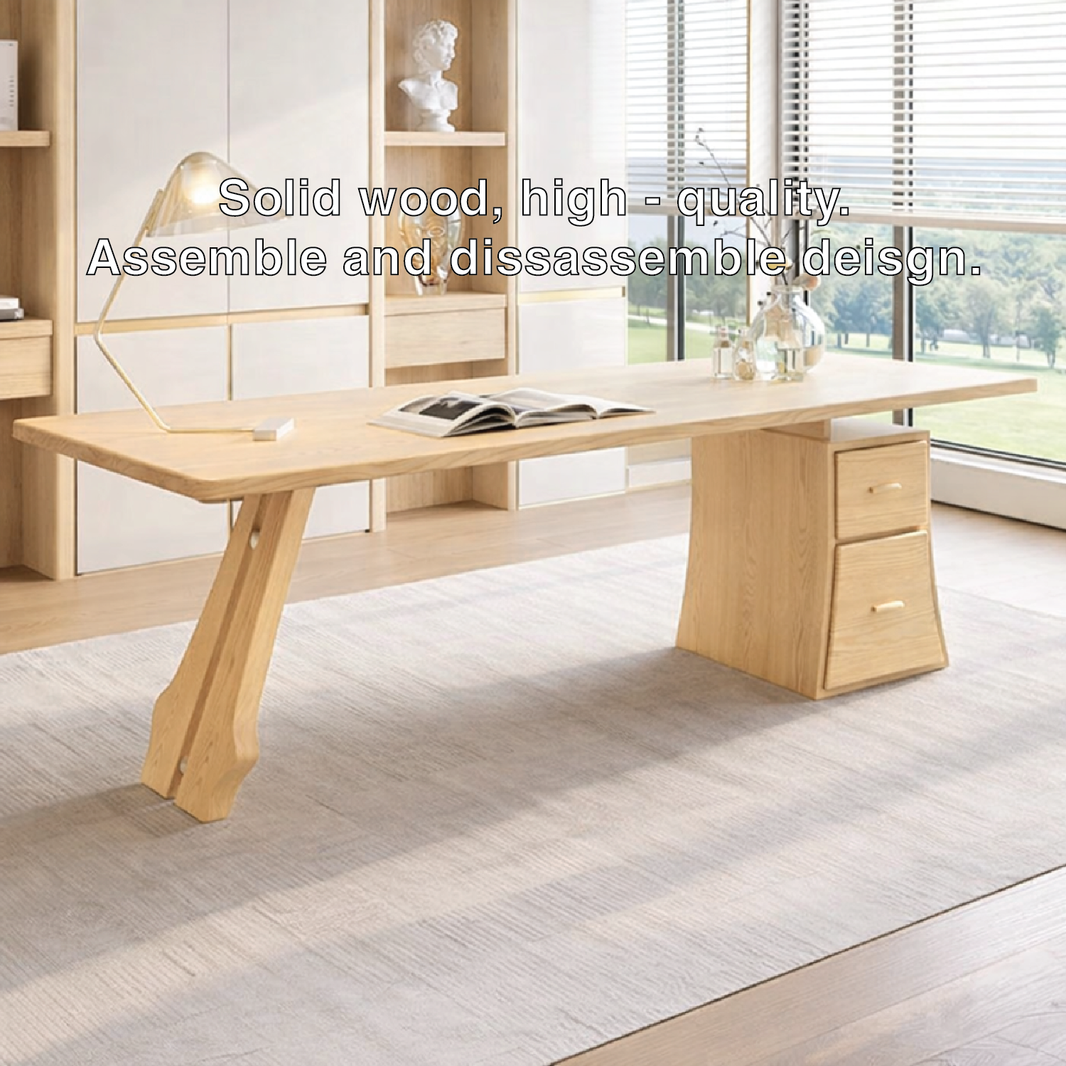 Modern Wooden Office Desk with Storage and Stylish Legs