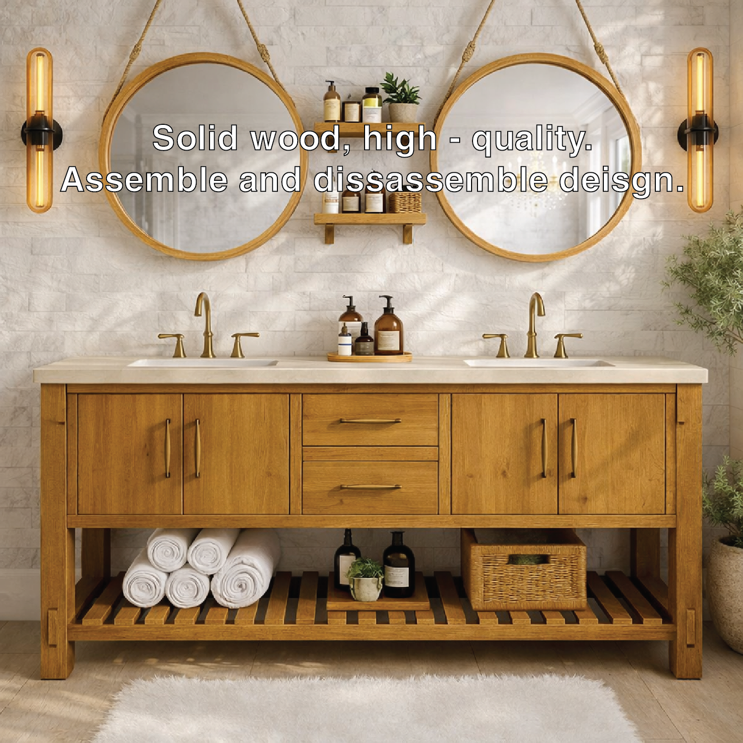 Rustic Double Bathroom Vanity Cabinet With Drawers And Storage Wood Vanity Base