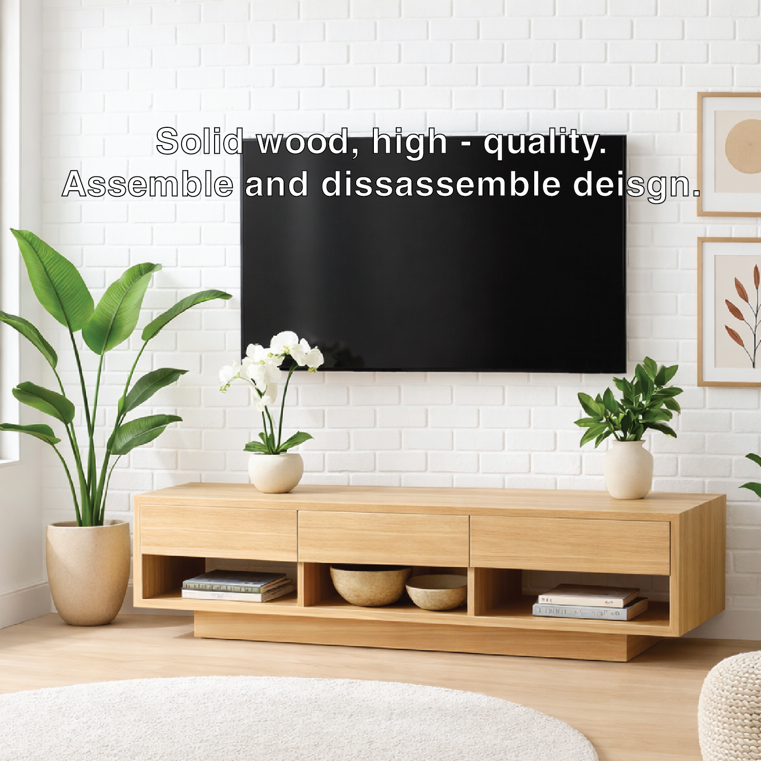 Mid Century Solid Wood TV Stand Modern Media Console Low Entertainment Center Cabinet
