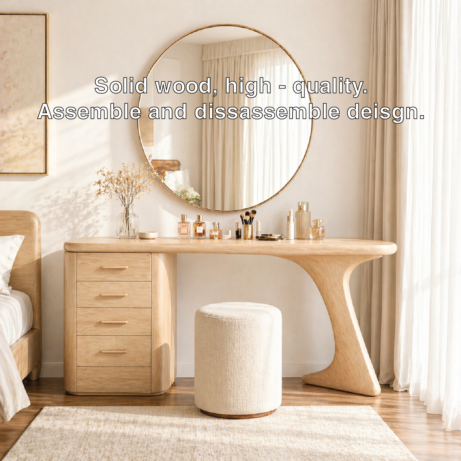 Modern Makeup Vanity Desk With Drawers Sculptural Dressing Table Bedroom Furniture