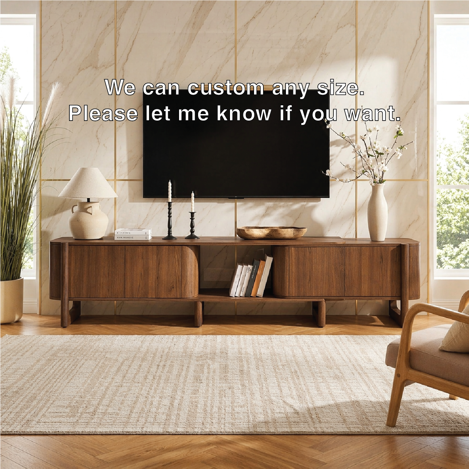 Modern Rounded TV Console, Elegant Media Cabinet for Stylish Living-Room Interiors