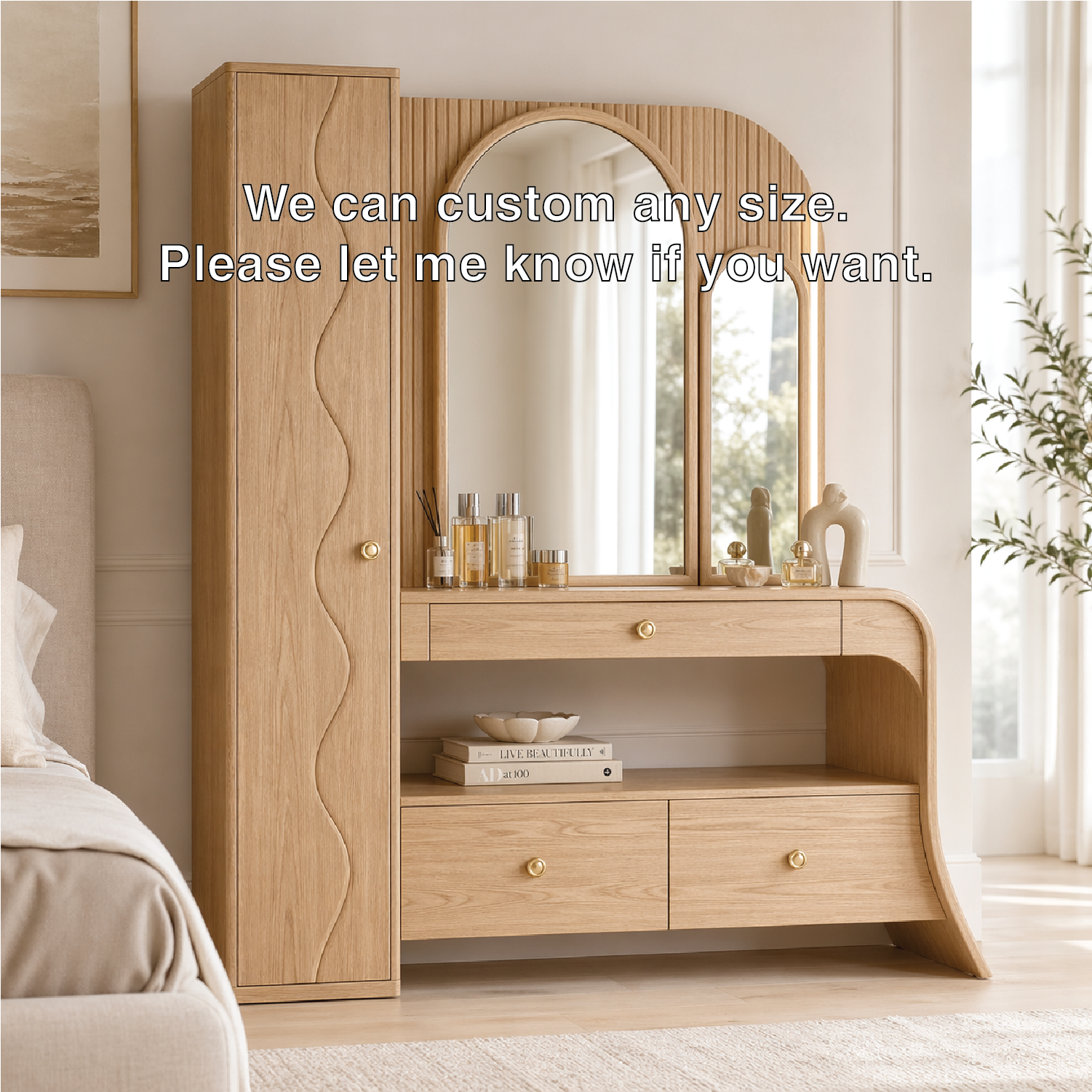 Modern Makeup Vanity Desk With Storage Cabinet Mirror Dressing Table Bedroom Set