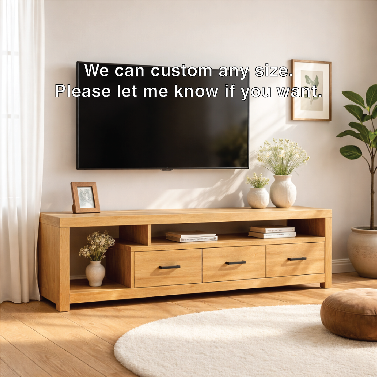 Modern Wood TV Stand With Drawers and Open Shelf Long Media Console Entertainment Center