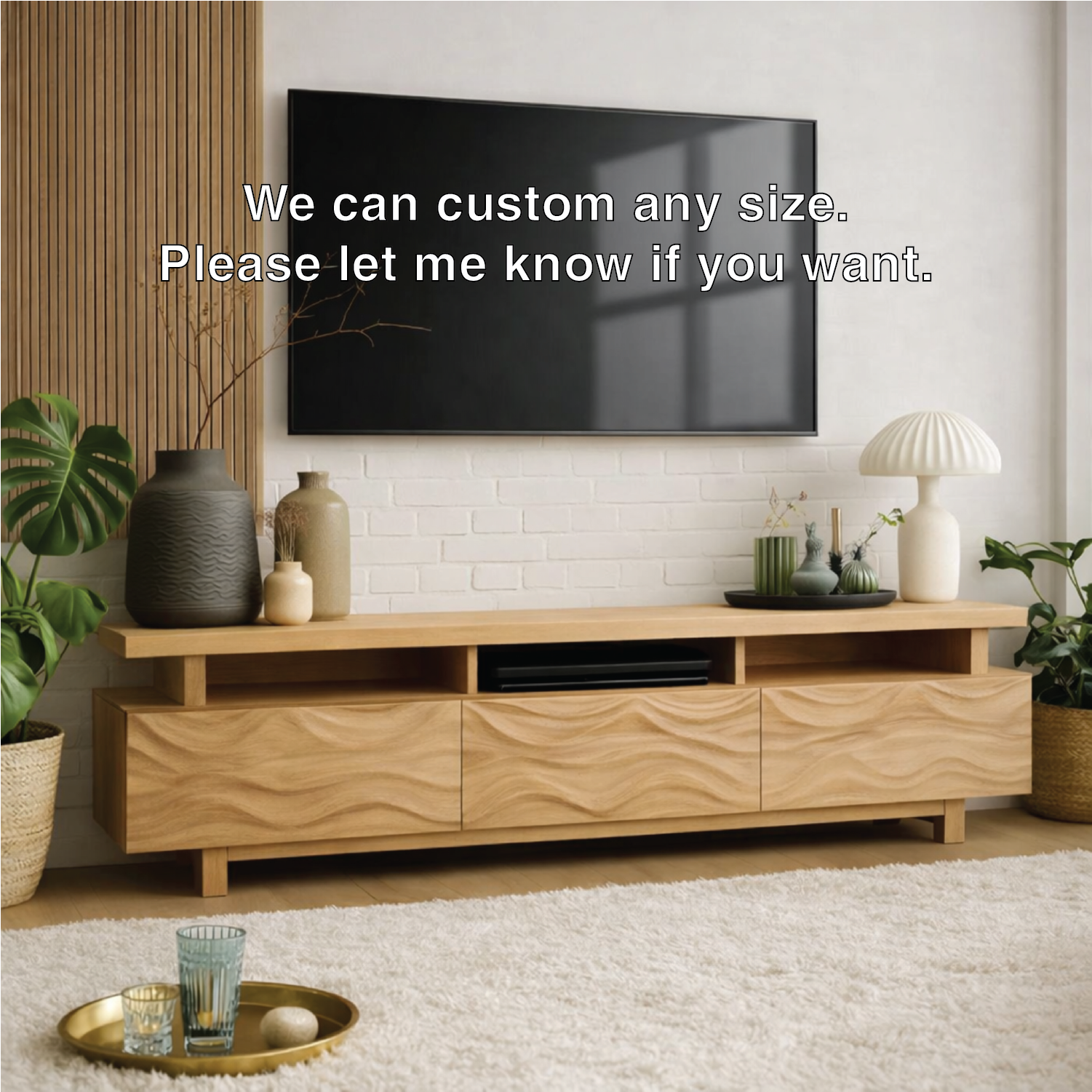 Mid Century Solid Wood TV Stand Long Media Console Modern Entertainment Cabinet