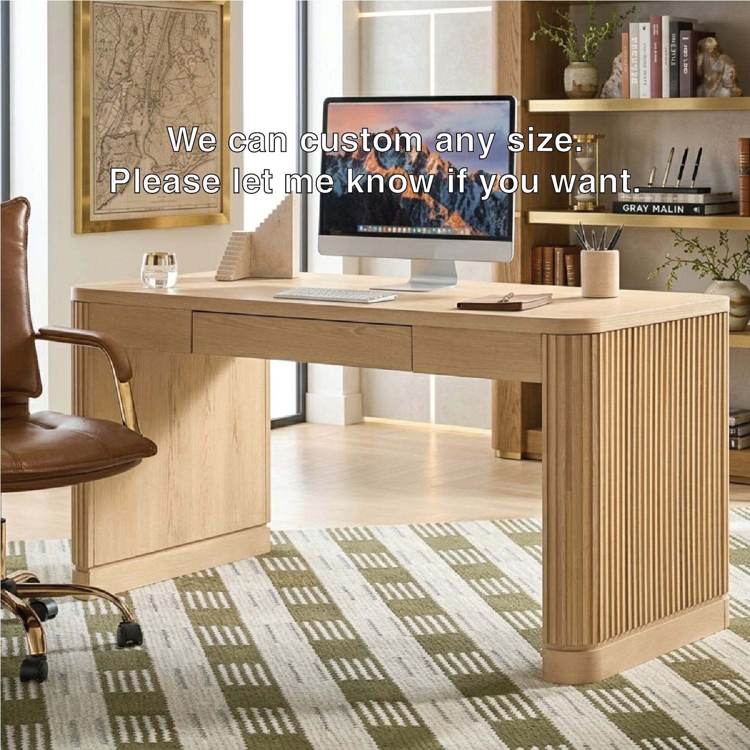 Modern Work Desk with Ribbed Detail and Ample Storage for Home Office