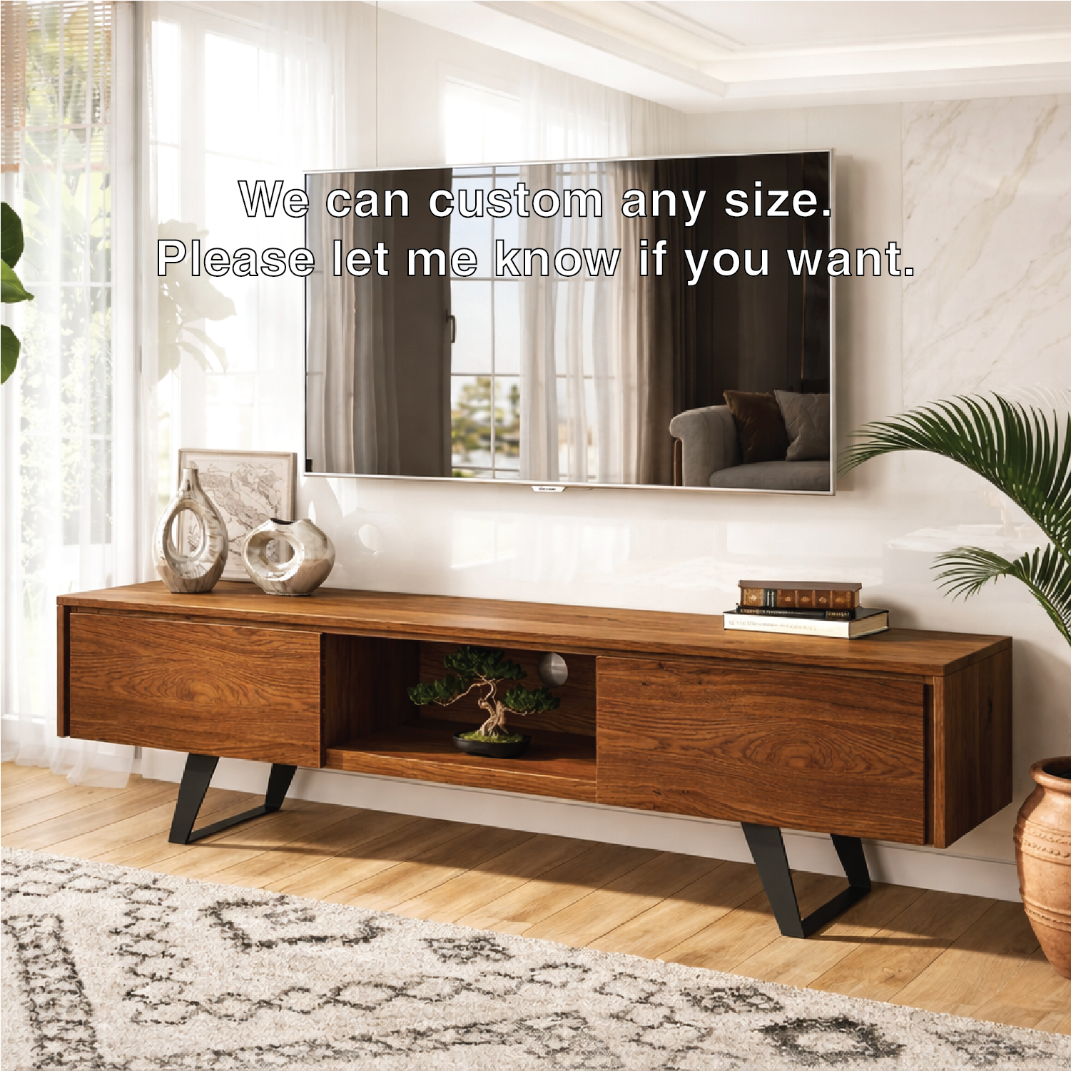 Solid Wood TV Stand with Storage, Open Shelf Media Console Cabinet