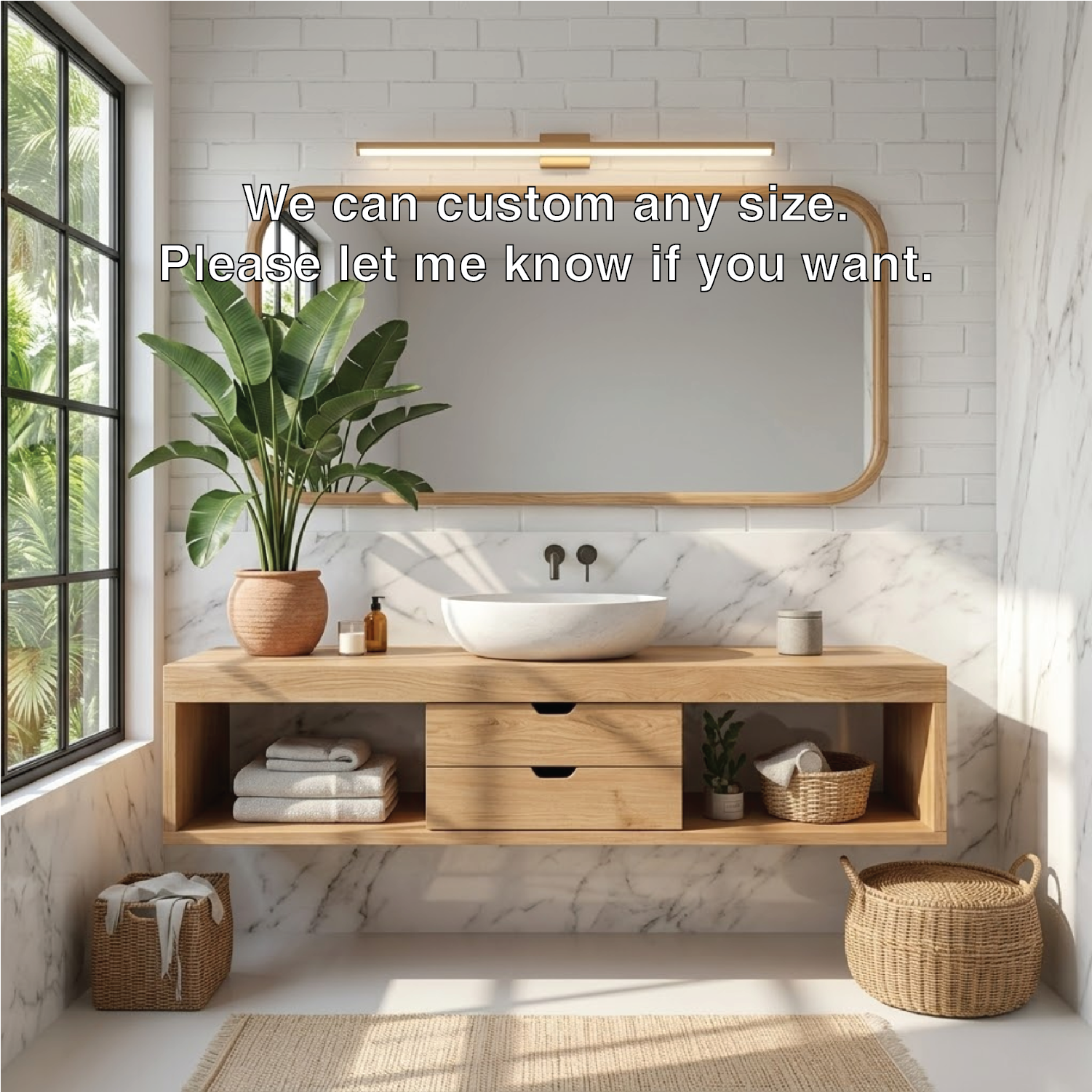 Sleek Oak Floating Vanity with Marble Sink and Ample Storage for Modern Bathrooms