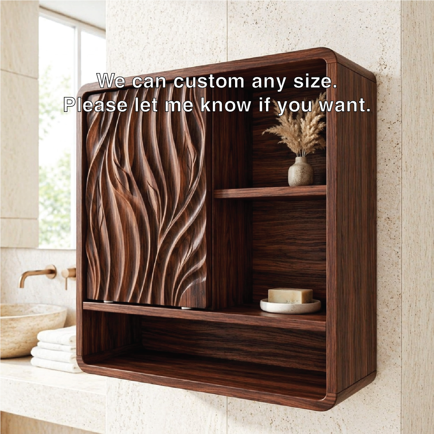 Floating Bathroom Cabinet, Modern Carved Wall Mounted Vanity Storage Organizer Unit
