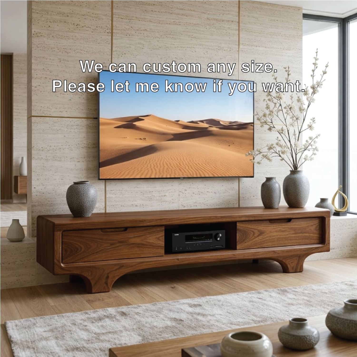 Solid Wood TV Stand with Drawers, Low Profile Modern Media Console Cabinet