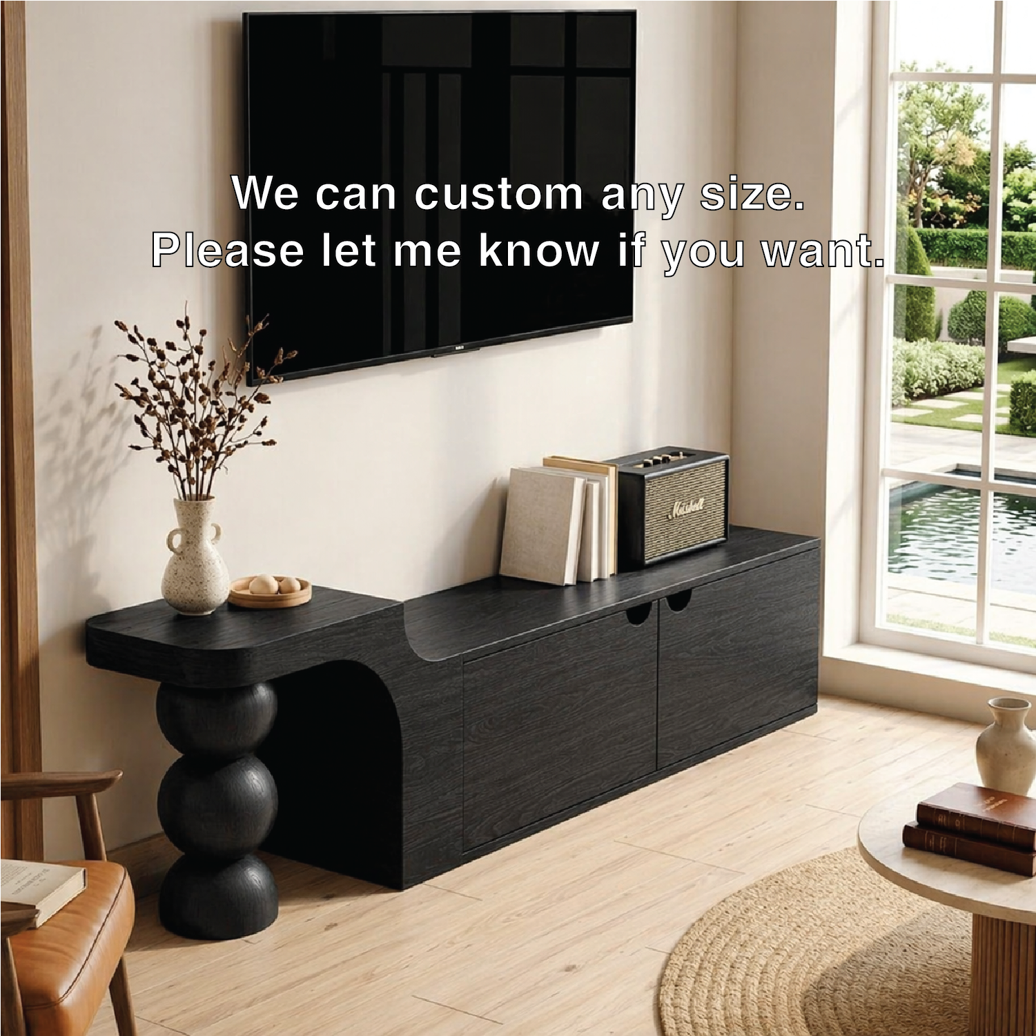 Modern Asymmetrical TV Console, Sculptural Media Cabinet for Elegant Home Interiors