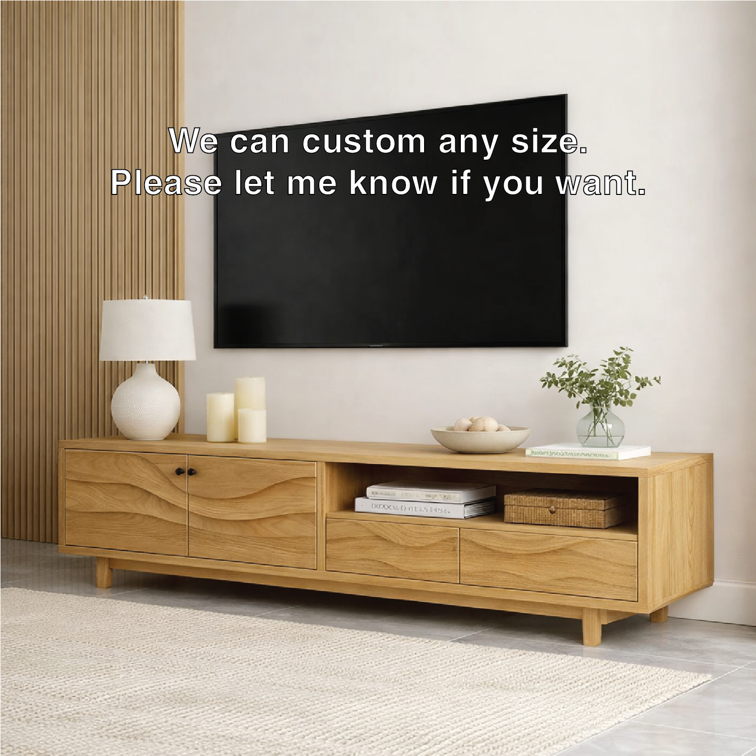 Mid Century Solid Wood TV Stand Long Media Console Modern Entertainment Cabinet