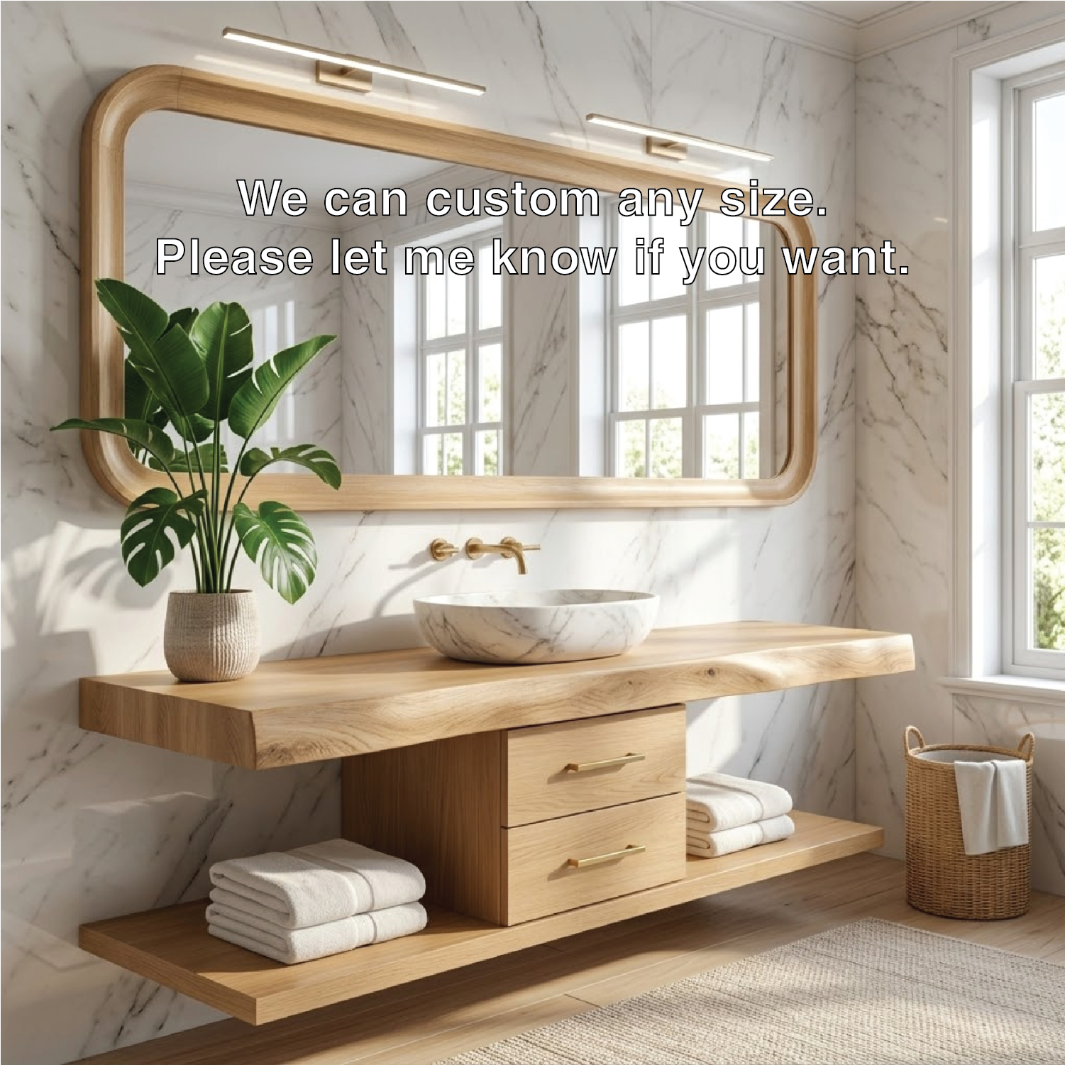 Luxury Floating Vanity with Walnut Wood, Large Storage, and Modern Design