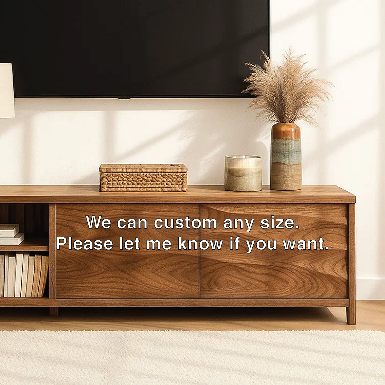 Modern Wood TV Stand With Cabinet and Open Shelf Long Media Console Entertainment Center