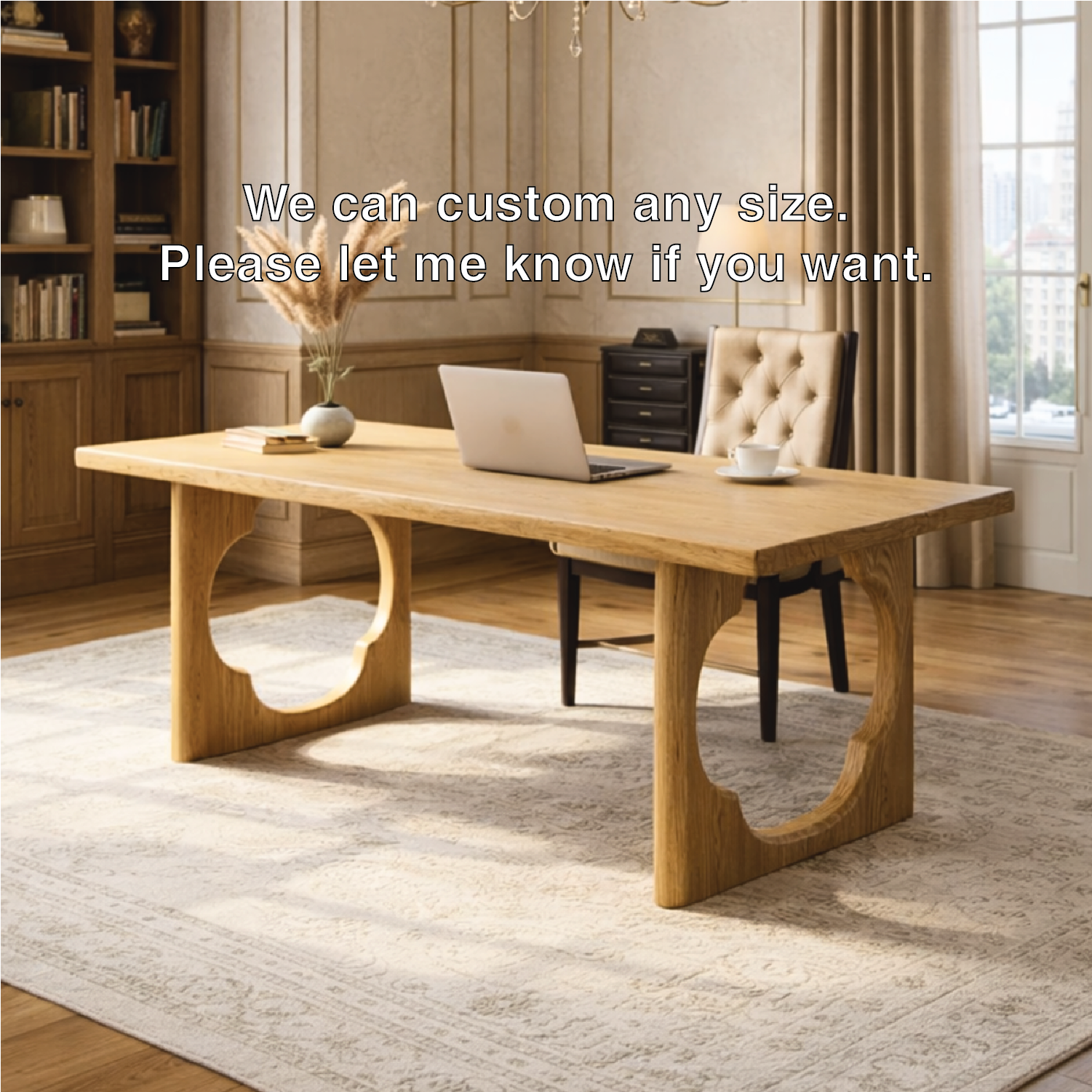 Elegant Wooden Executive Desk with Unique Circular Base for Home Office or Study