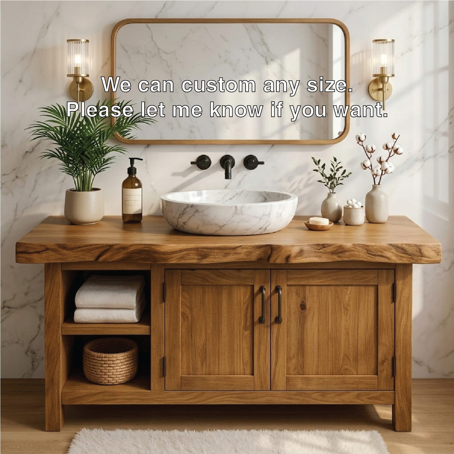 Handcrafted Solid Wood Bathroom Vanity with Live Edge Top and Farmhouse Rustic Design