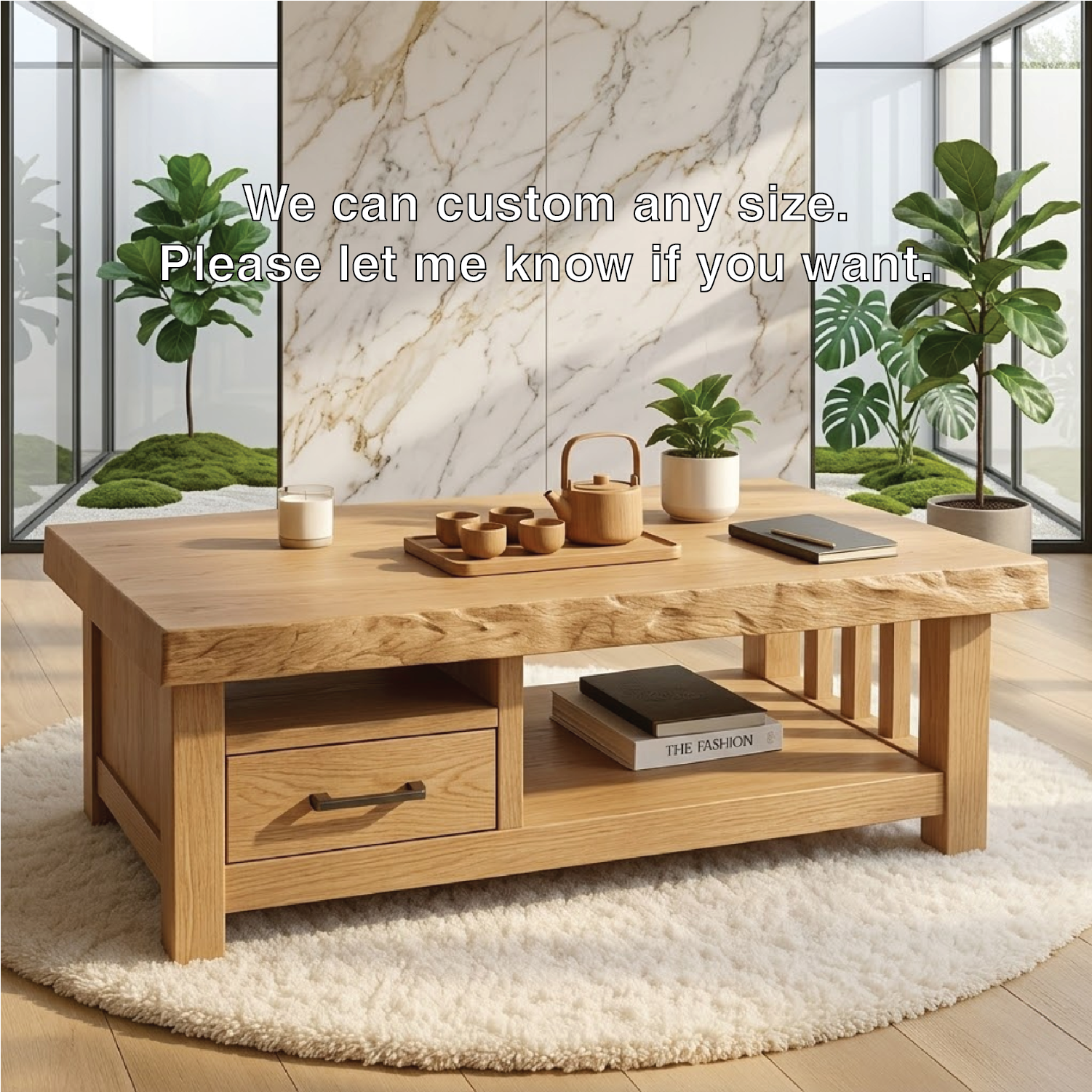 Modern Solid Wood Coffee Table with Drawer and Open Shelf for Living Room Storage
