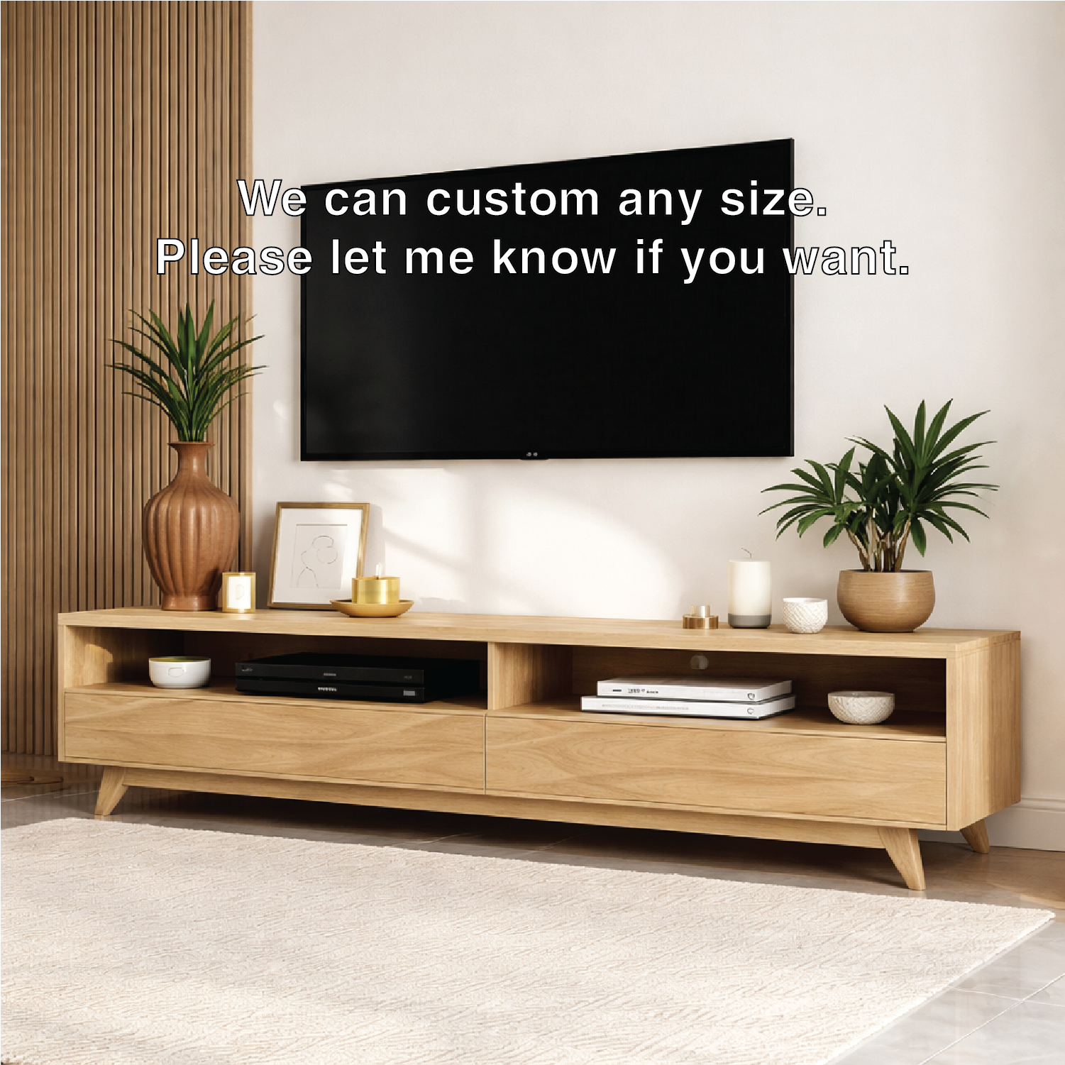 Mid Century Solid Wood TV Stand Long Low Profile Media Console Entertainment Unit