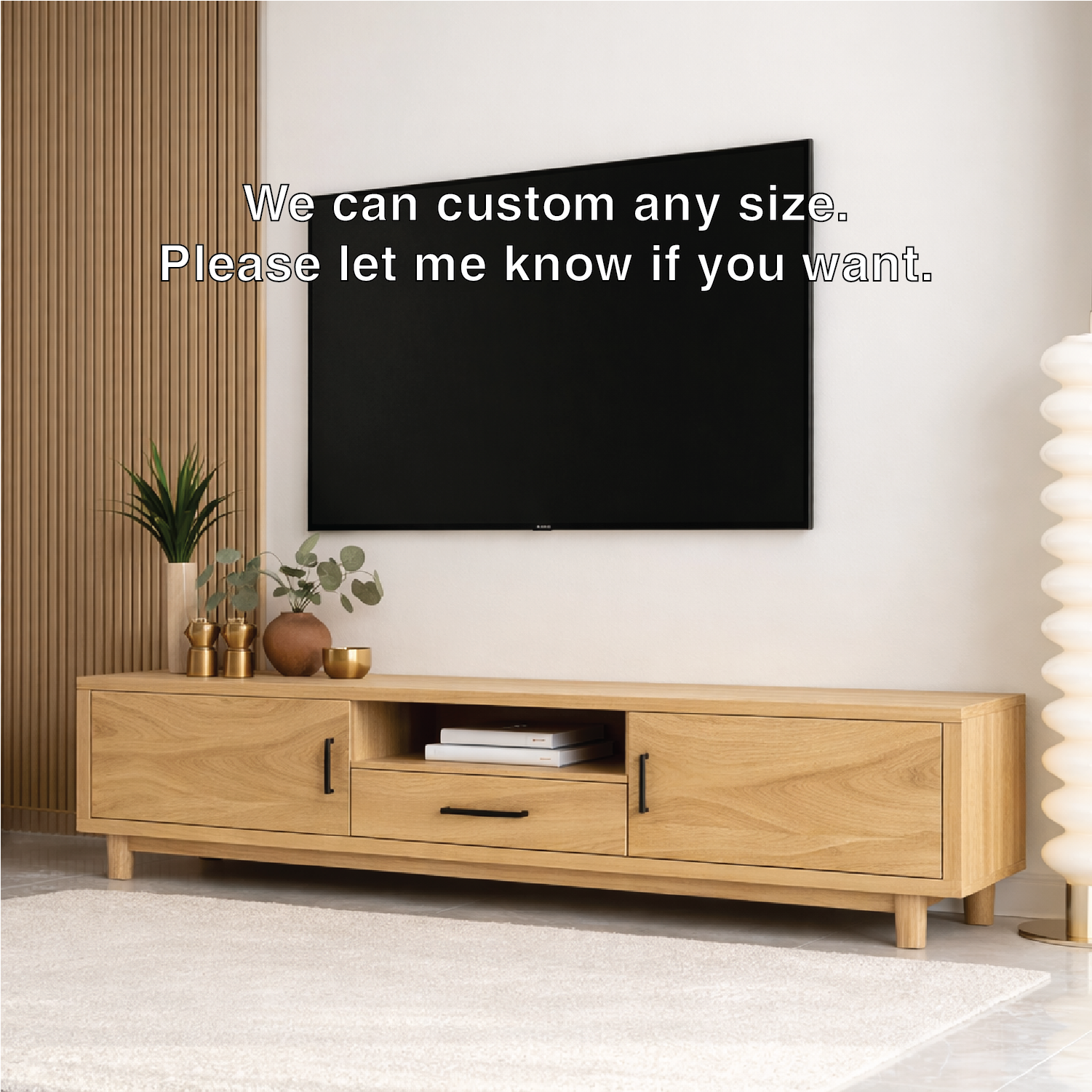 Mid Century Solid Wood TV Stand Wave Front Media Console Modern Entertainment Cabinet