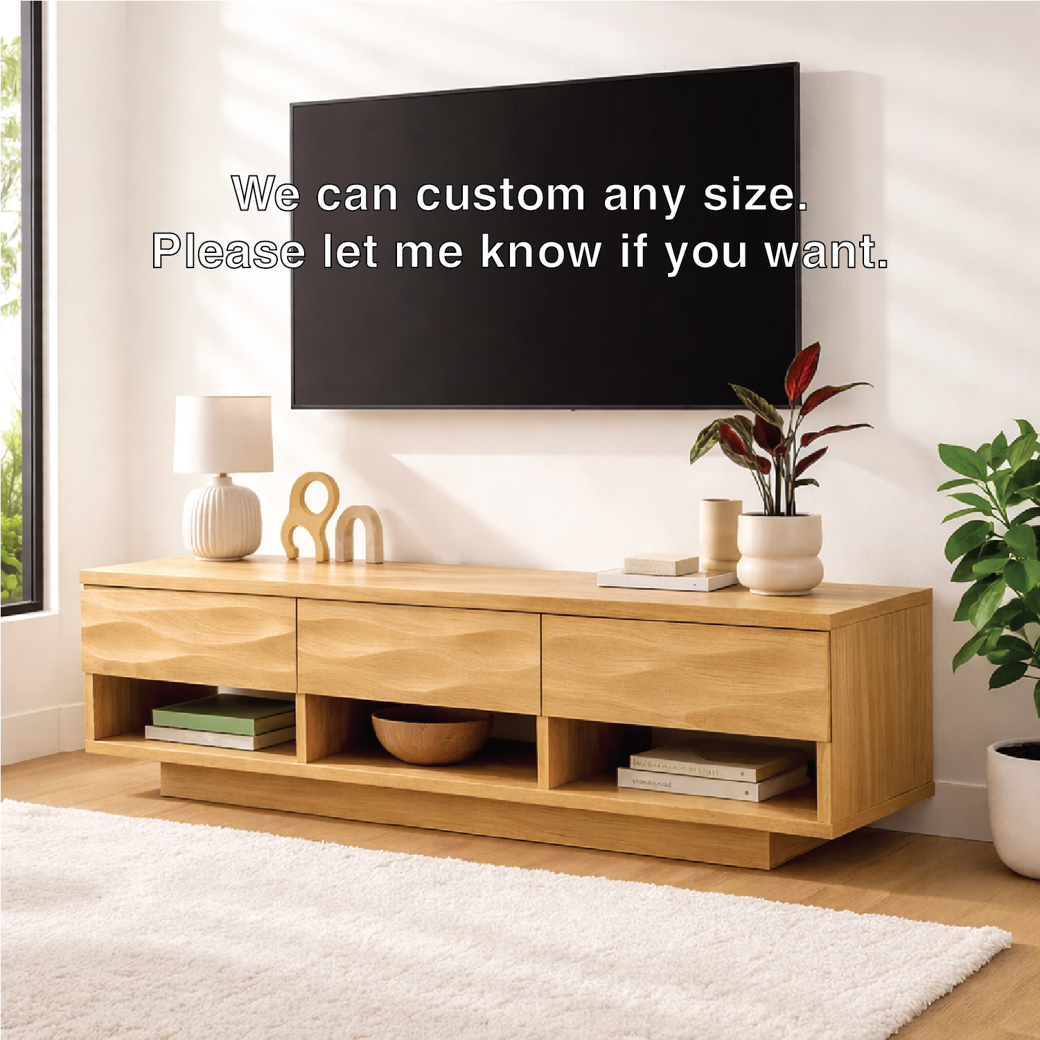 Handcrafted Solid Walnut TV Stand – Modern Wavy Drawer Media Console for Contemporary Homes