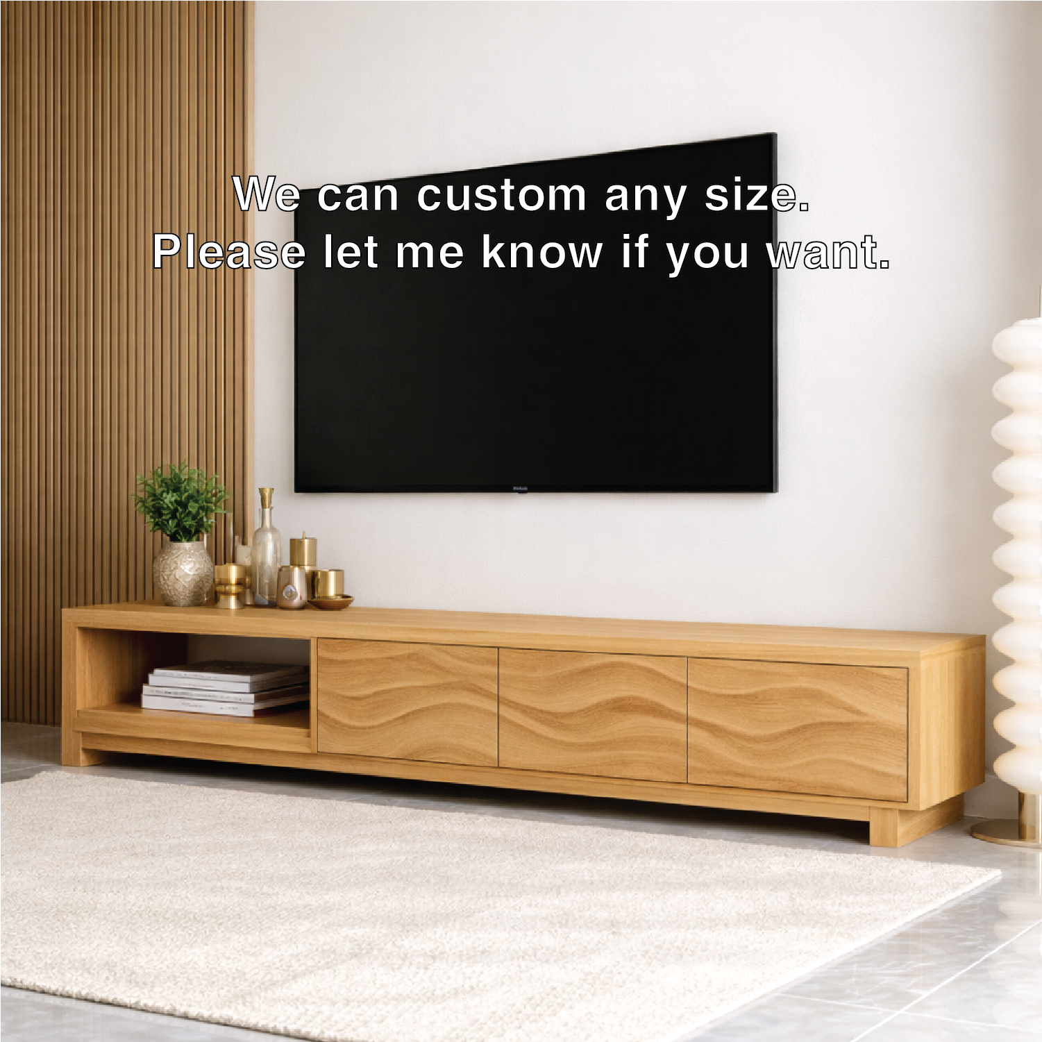Mid Century Solid Wood TV Stand Wave Front Media Console Long Entertainment Unit