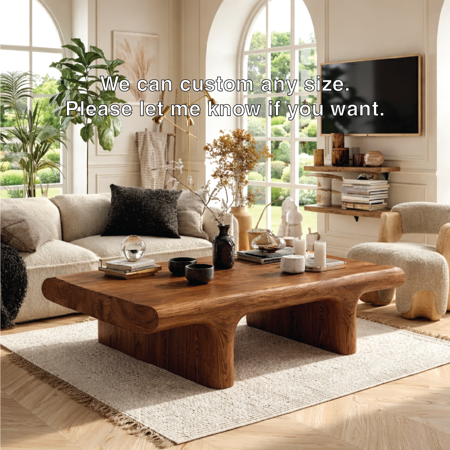 Unique Wooden Coffee Table with Sculptural Curved Design