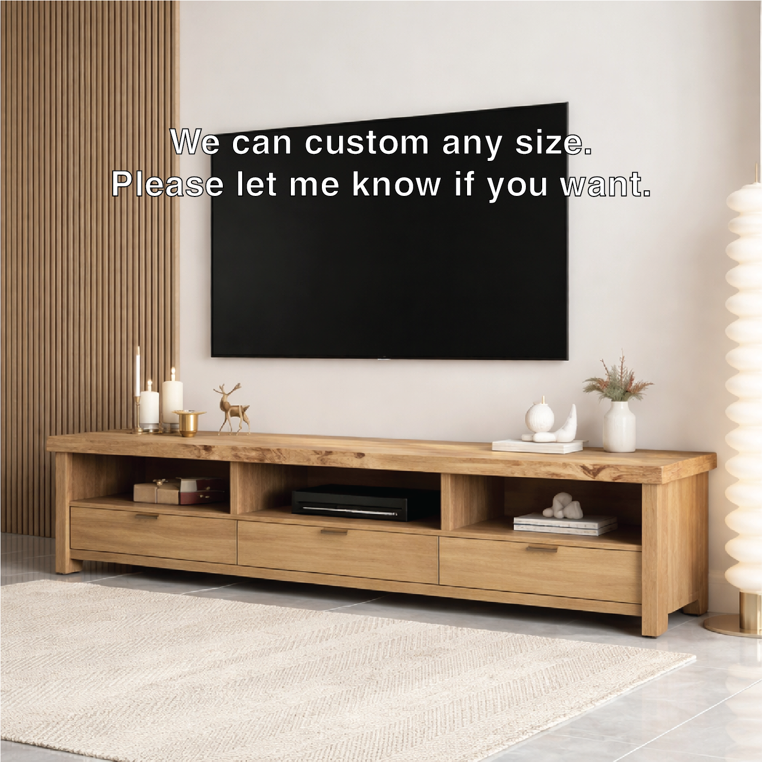 Mid Century Solid Wood TV Stand Long Media Console Storage Entertainment Cabinet