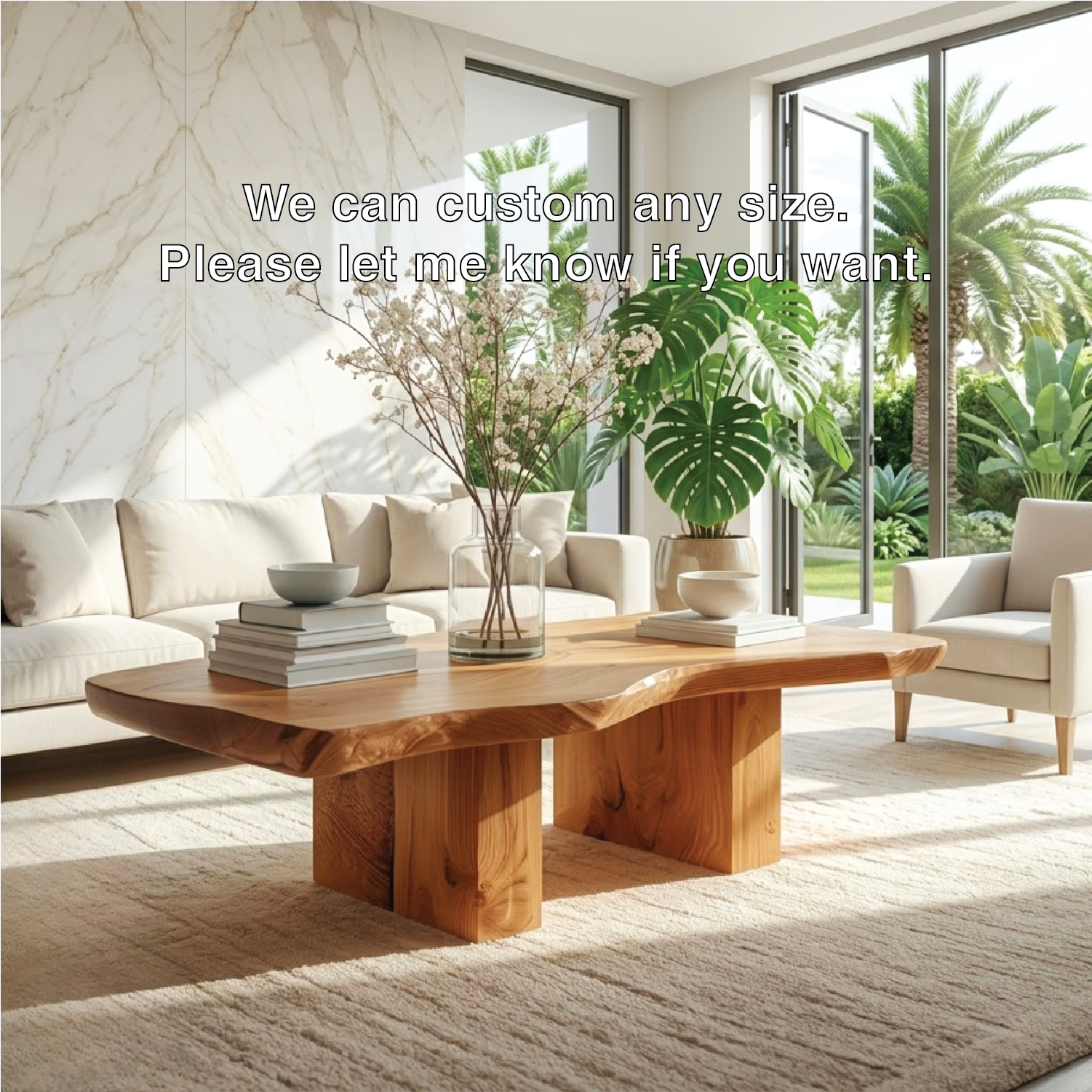 Handcrafted Natural Wood Coffee Table with Sculptural Design