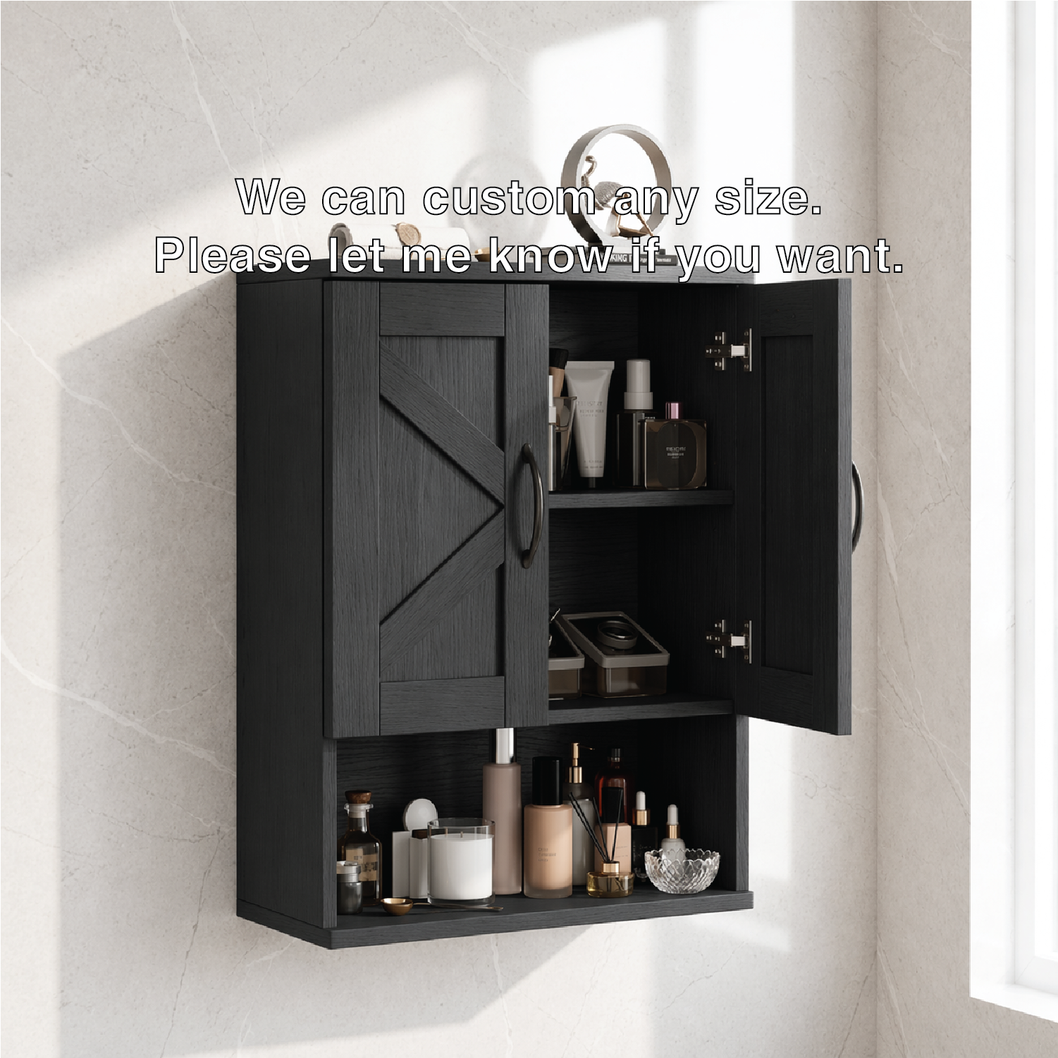 Floating Bathroom Cabinet, Farmhouse Wall Mounted Vanity Storage Shelf Organizer