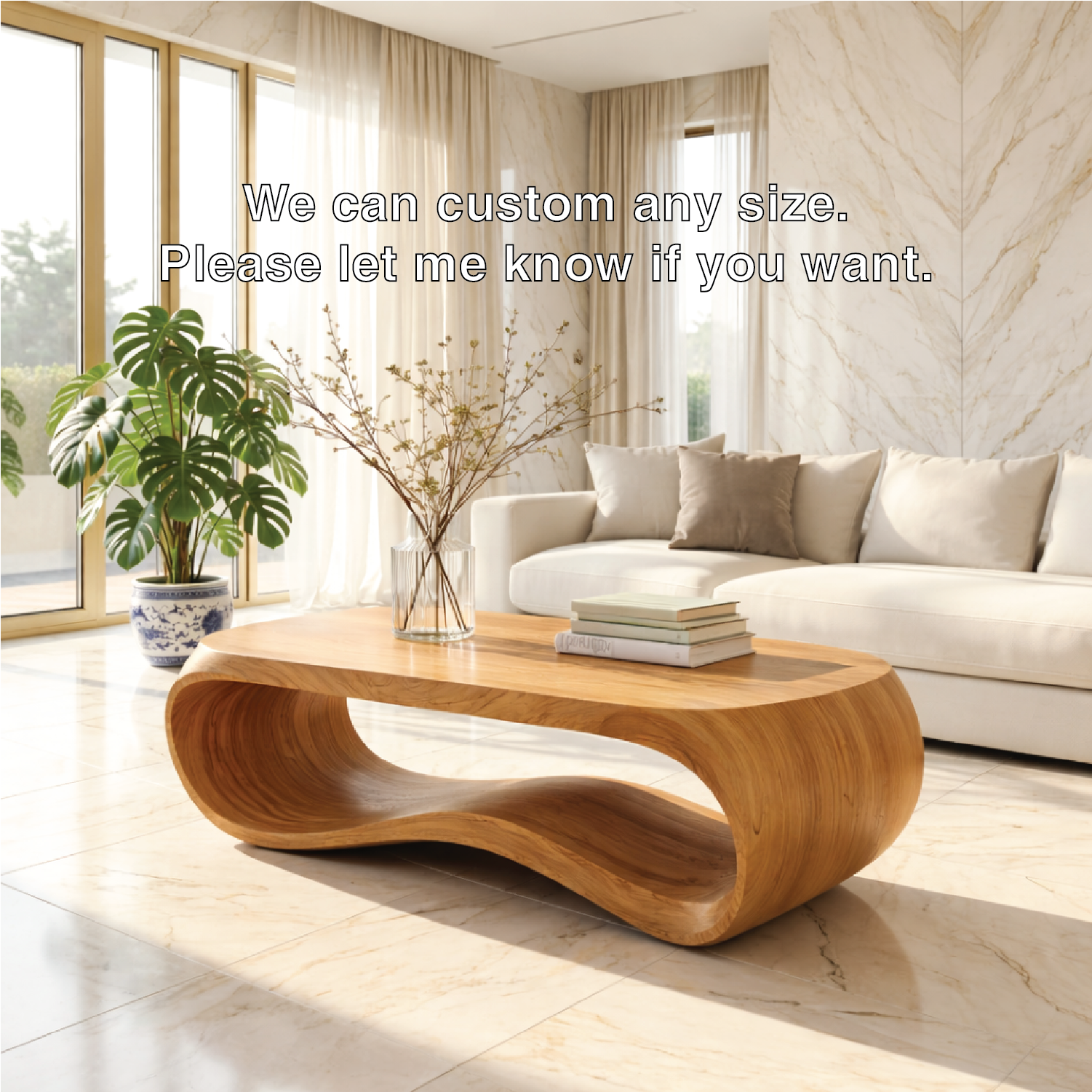 Contemporary Sculptural Wood Coffee Table with Curved Design