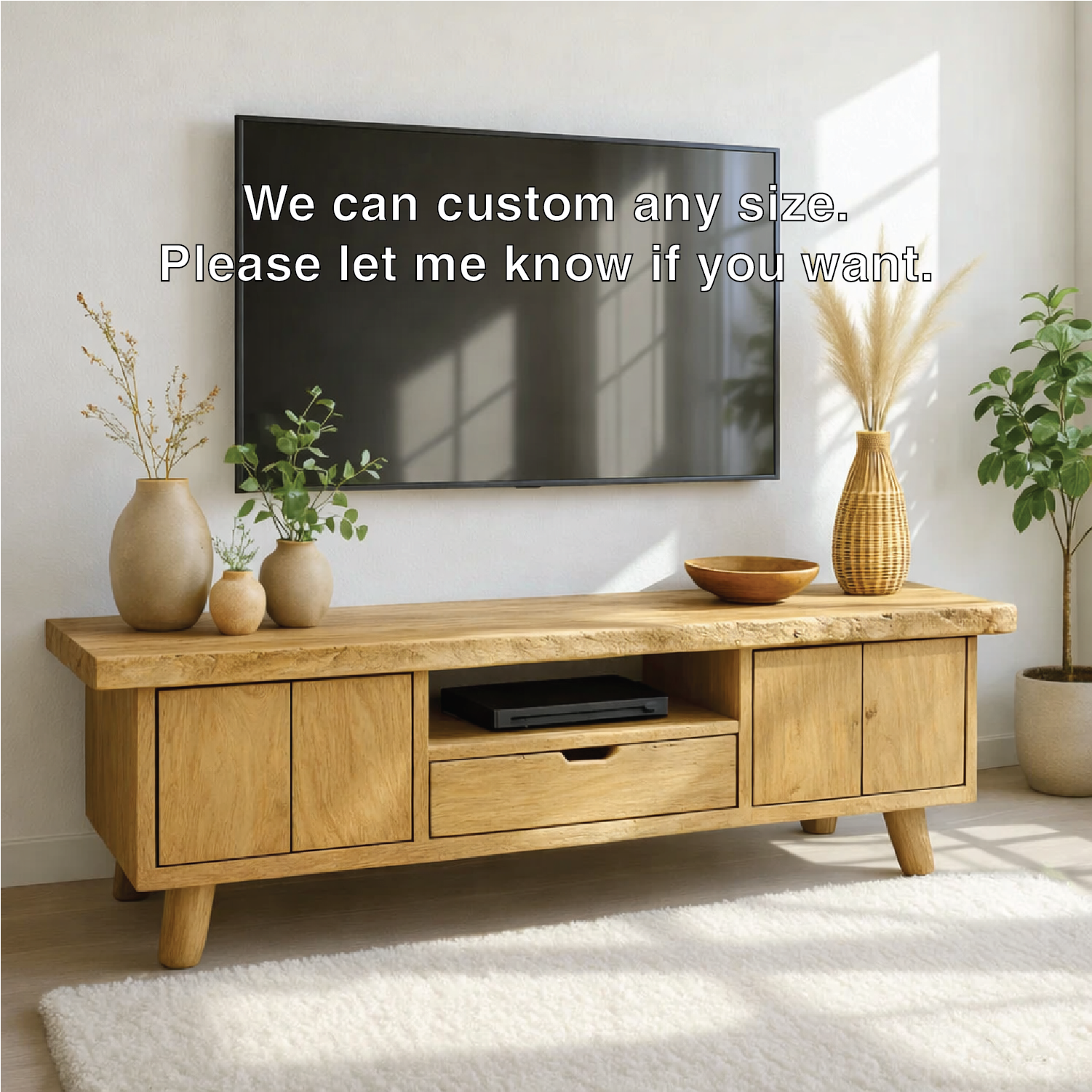 Modern Wood TV Stand With Storage Cabinets and Drawer Long Media Console Entertainment Center