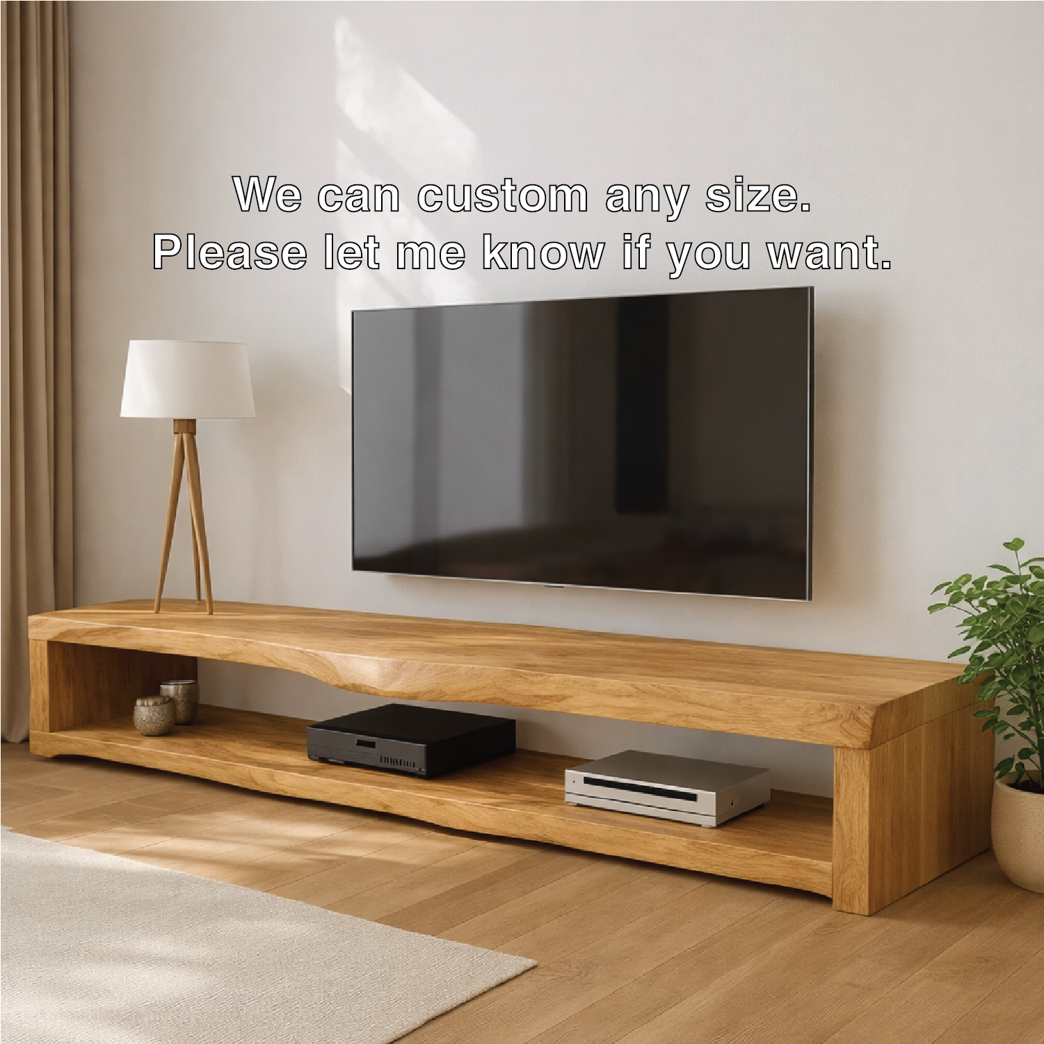 Solid Wood Live Edge TV Stand Long Oak Media Console Rustic Low Profile Entertainment Unit