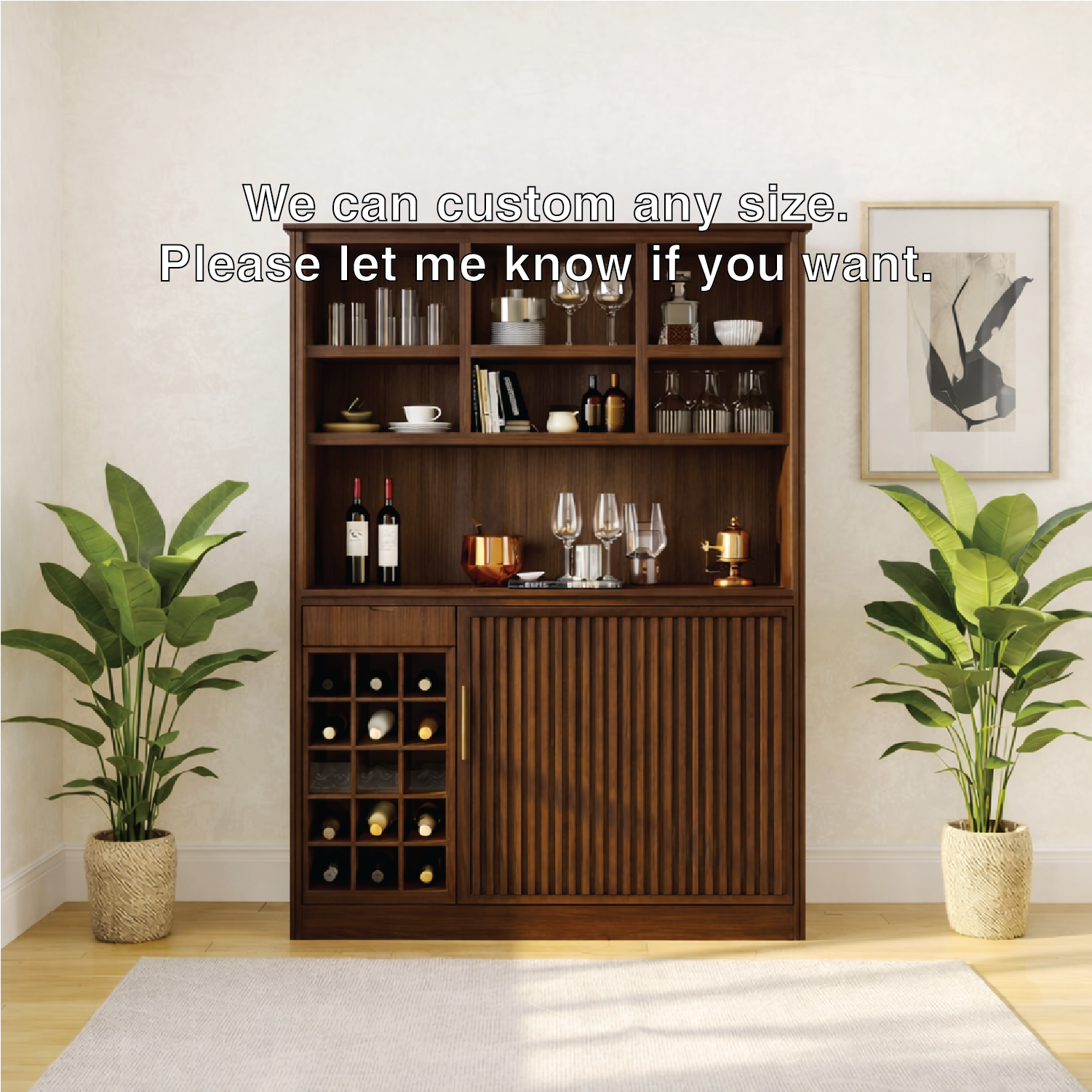 Modern Wine Cabinet with Bottle Rack, Display Shelves and Sliding Door Storage