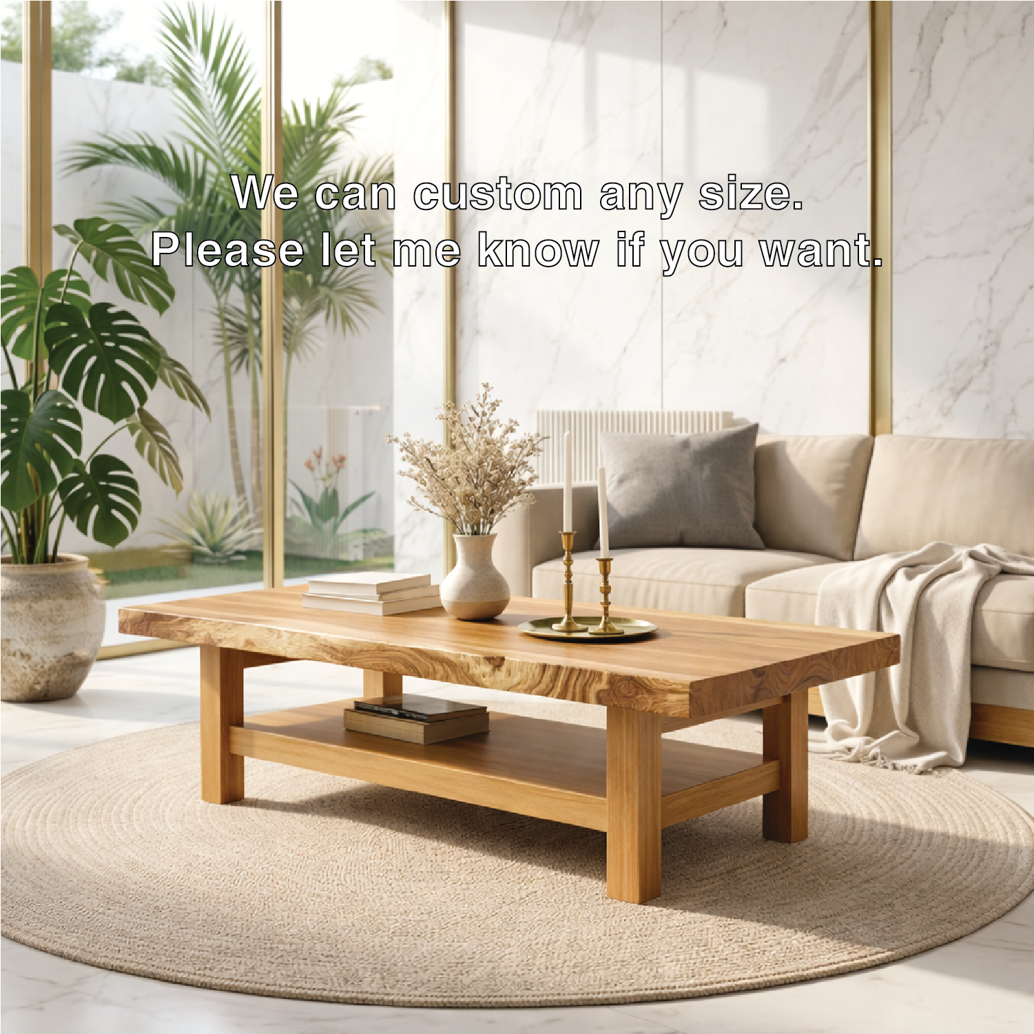 Handcrafted Solid Wood Coffee Table with Open Shelf and Natural Finish