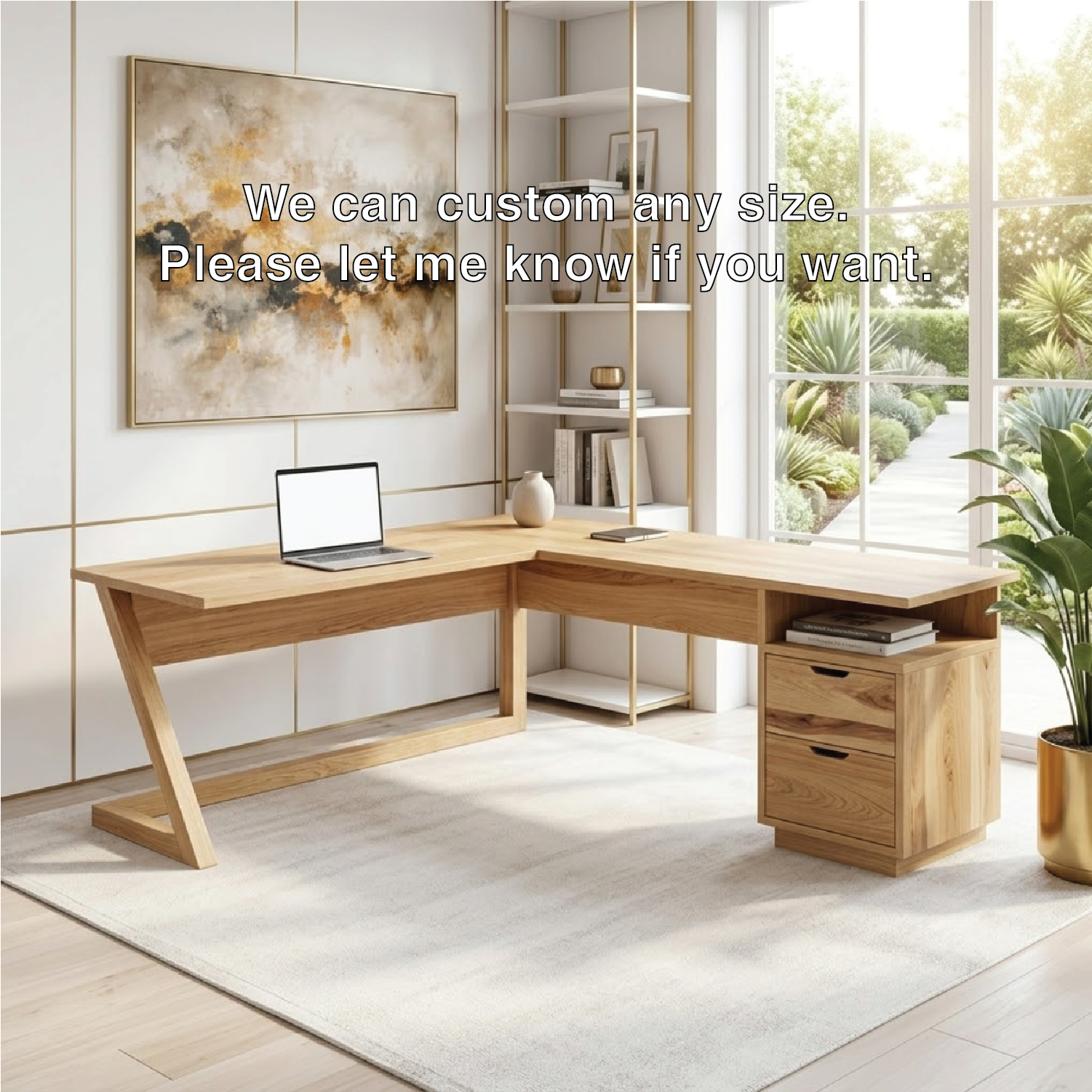 L Shaped Wood Desk with Drawer Storage Corner Office Desk Modern Workspace