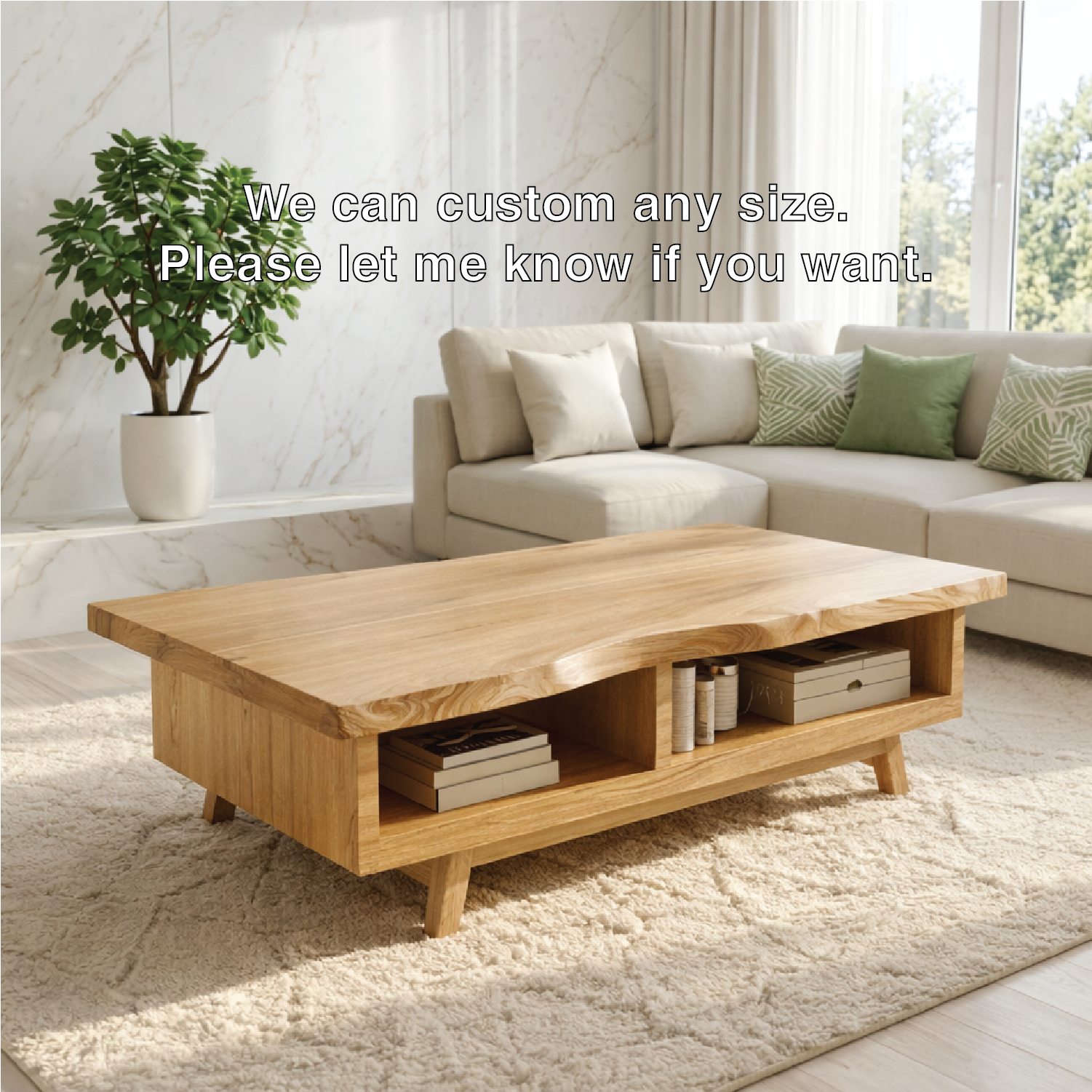 Handcrafted Walnut Coffee Table with Storage, Natural Wood Living Room Furniture