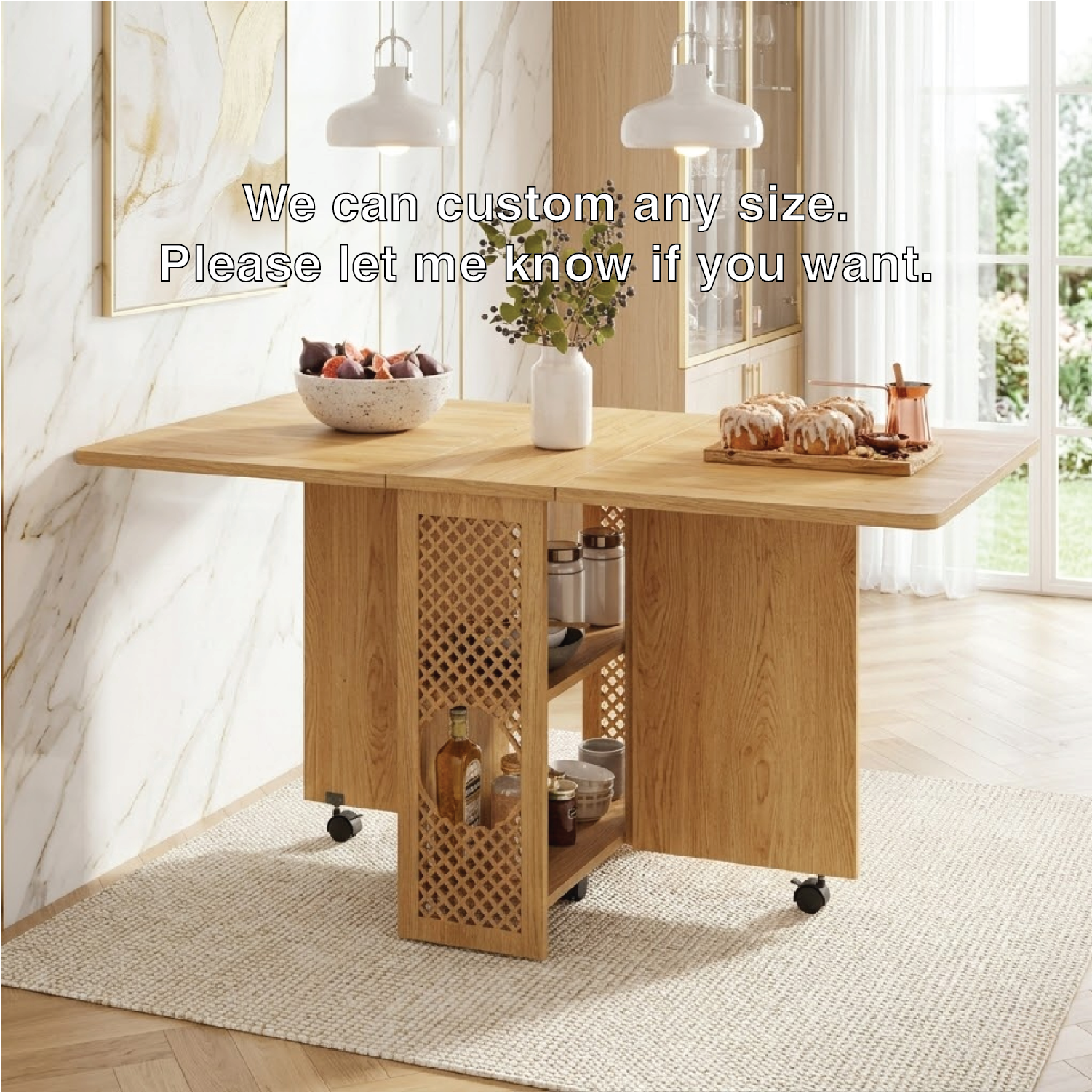Rolling Kitchen Island with Drop Leaf Table, Storage Shelves, Folding Dining Cart for Small Spaces
