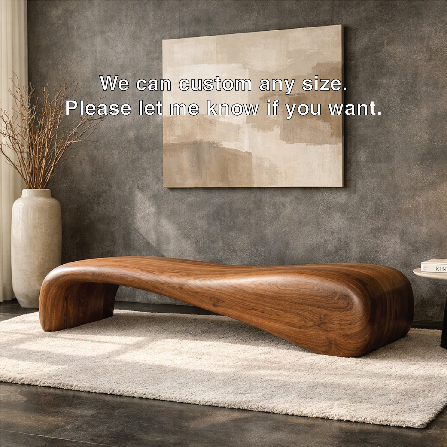 Modern Sculptural Wooden Entryway Bench, Curved Hallway Seating for Luxury Homes