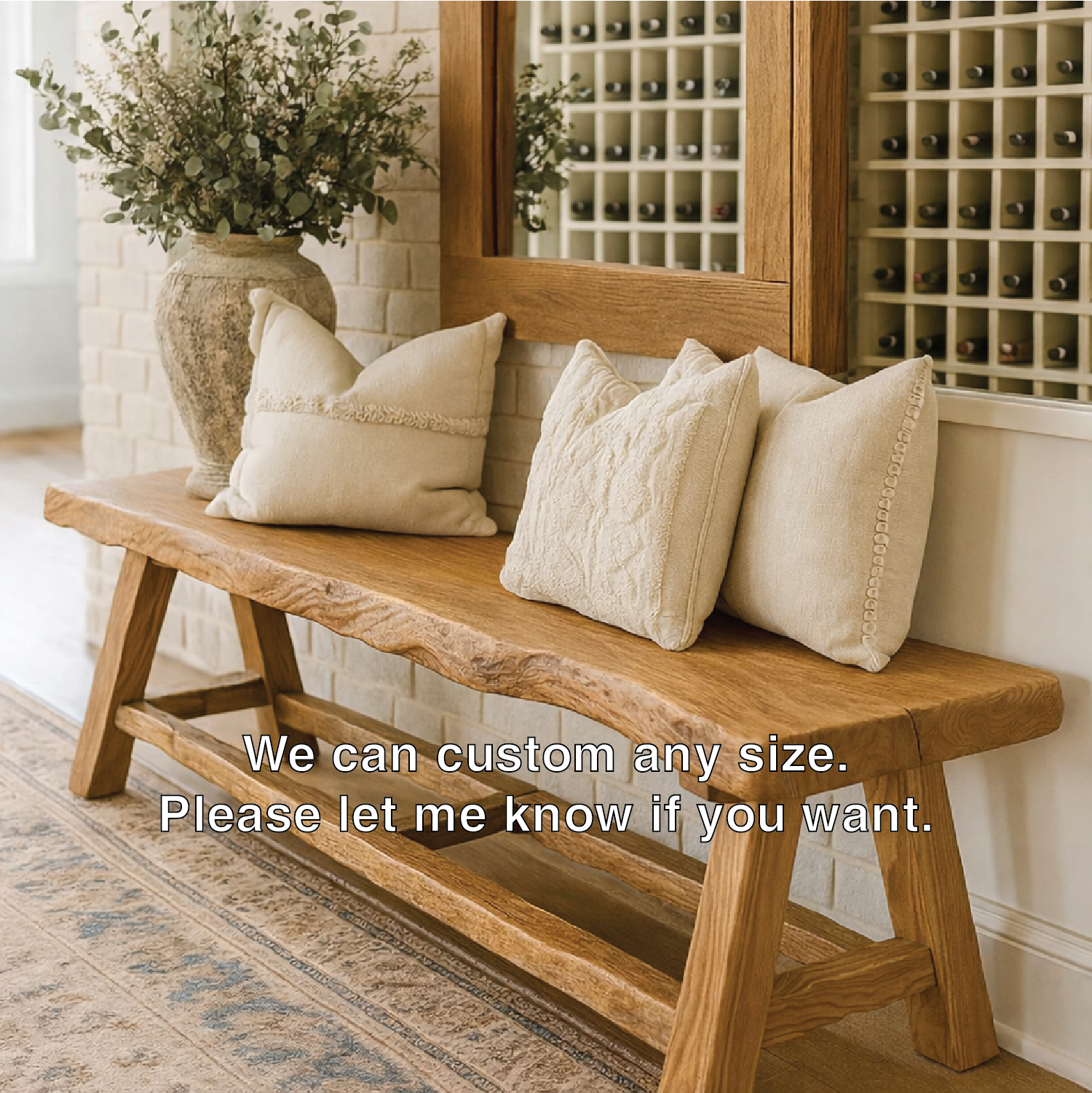 Live Edge Solid Wood Bench, Rustic Handmade Entryway and Dining Seat