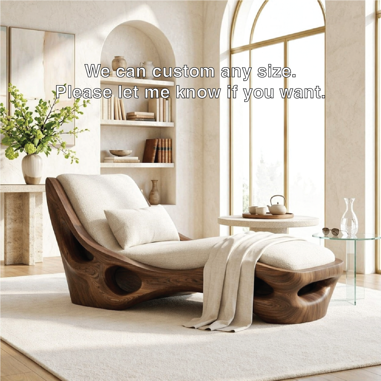 Modern Sculptural Chaise Lounge Chair, Curved Minimalist Statement Furniture Decor