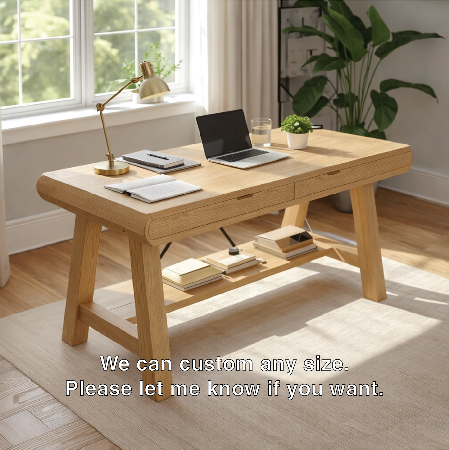 Solid Wood Work Desk with Drawer and Shelf, Handmade Modern Writing Table