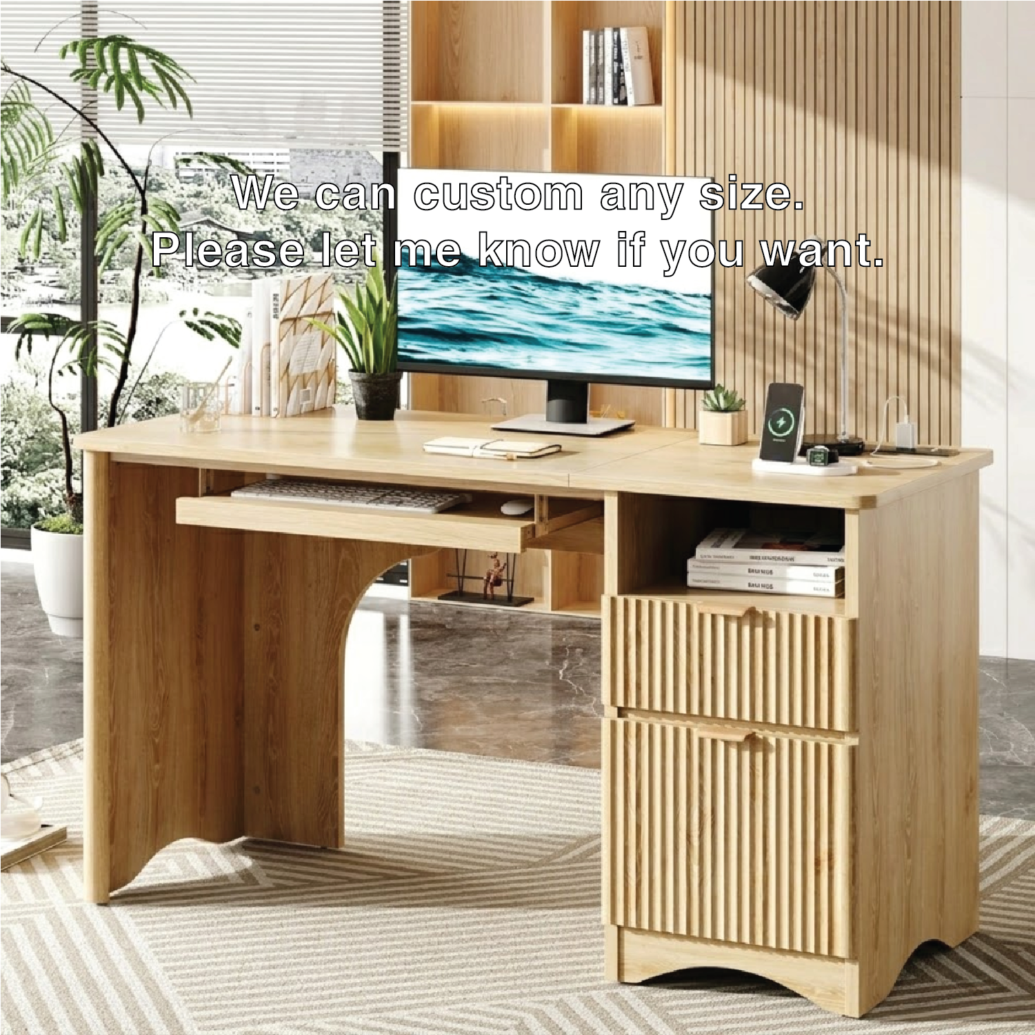 Modern Computer Desk with Drawers, Home Office Workstation, Writing Table with Storage Shelf
