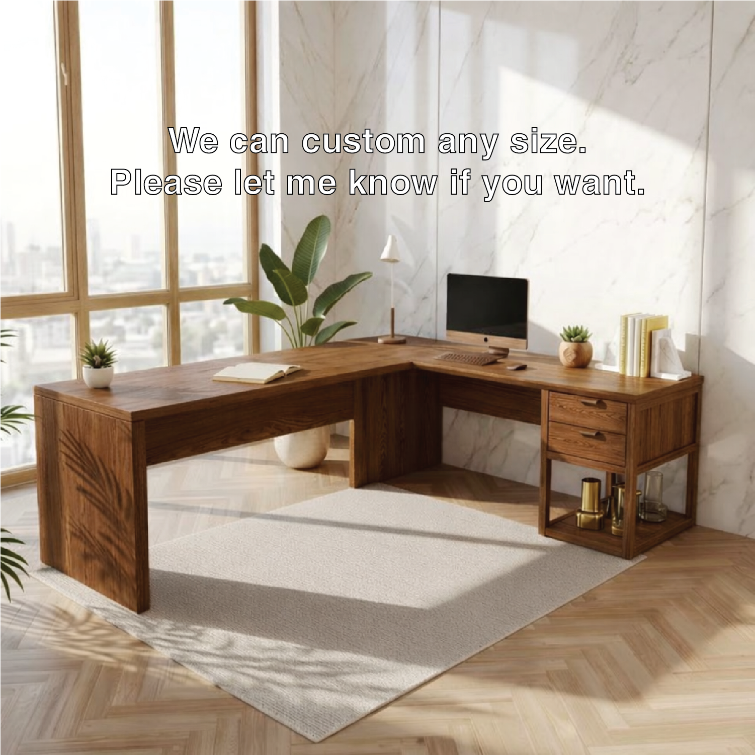 Modern L Shaped Desk with Drawers Home Office Corner Workstation Minimal Design Table