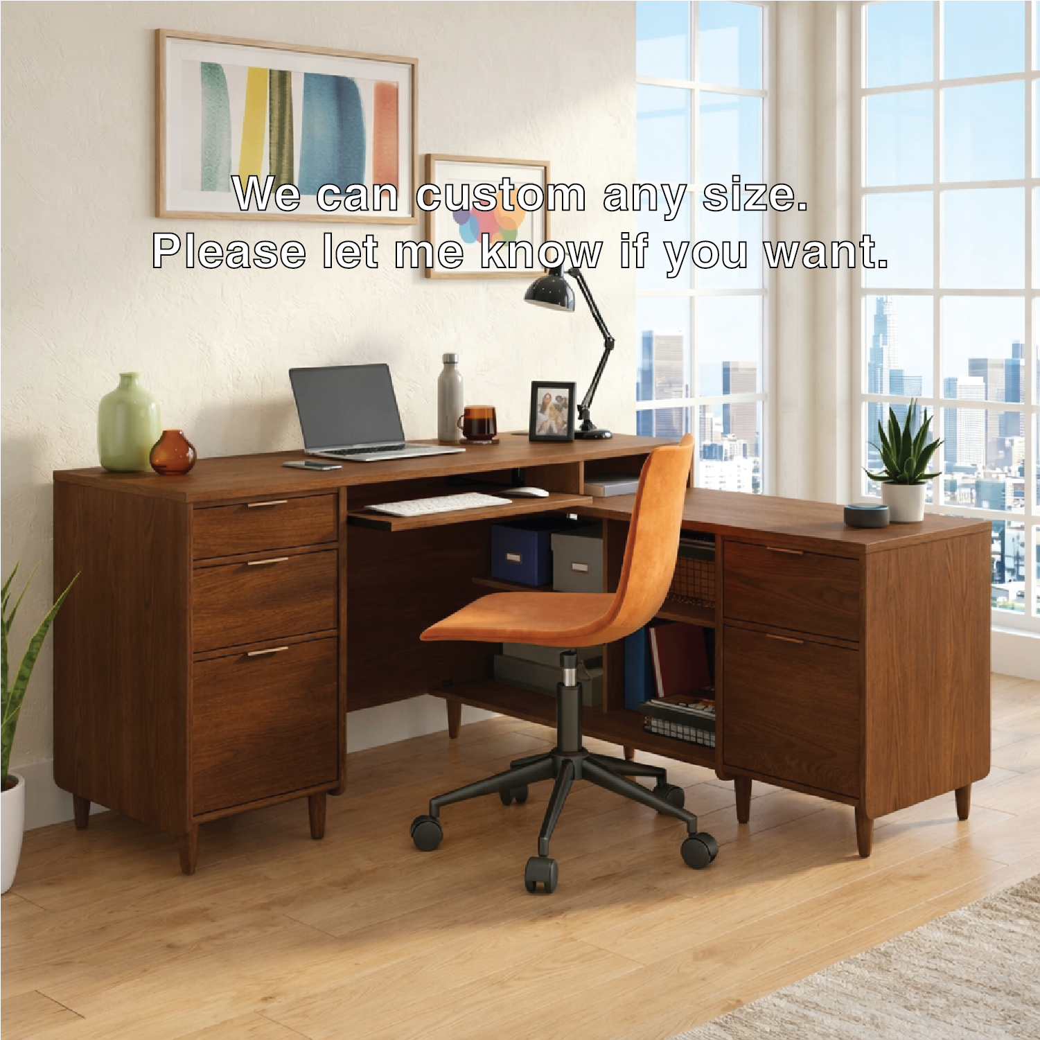 Modern L Shaped Executive Desk with Drawers, Corner Home Office Writing Table