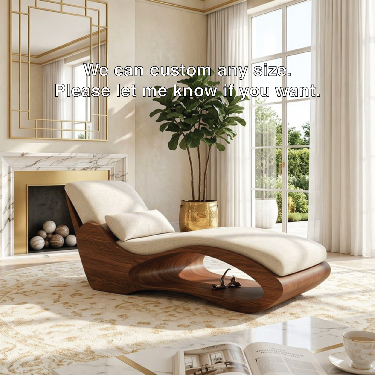Modern Sculptural Chaise Lounge Chair, Curved Luxury Minimalist Accent Furniture