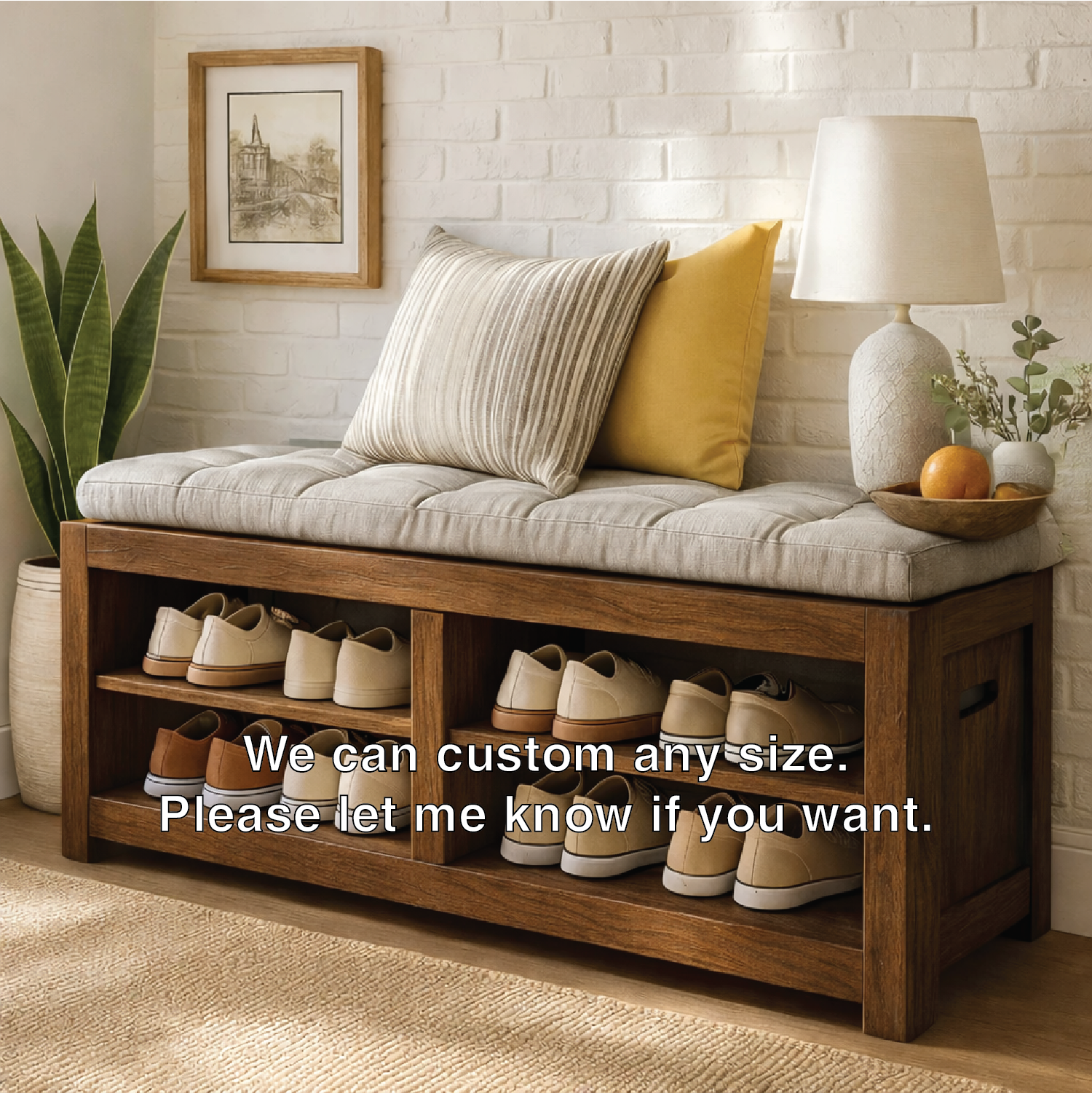 Solid Wood Entryway Bench with Shoe Storage Shelves, Rustic Hallway Organizer