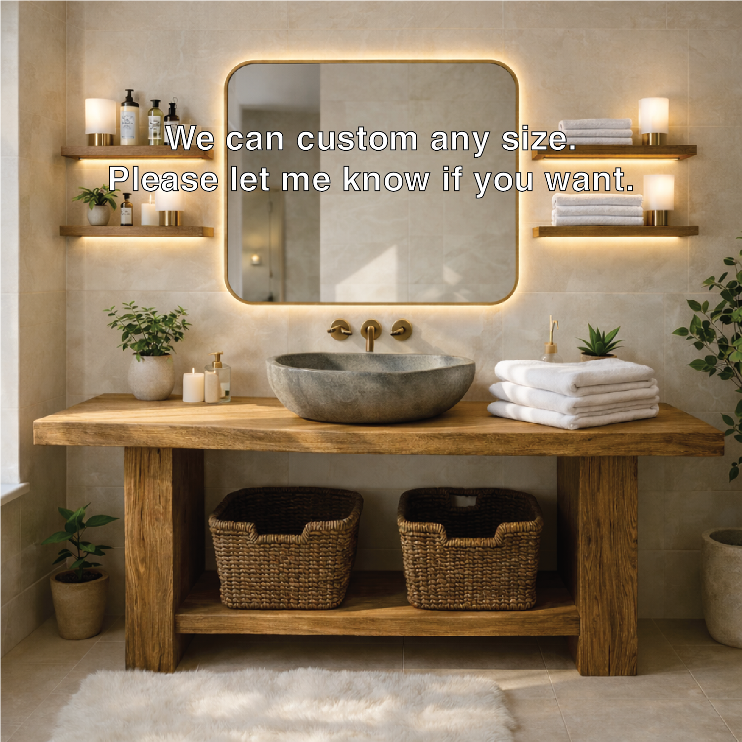 Rustic Solid Wood Bathroom Vanity Table With Open Shelf Farmhouse Bathroom Cabinet