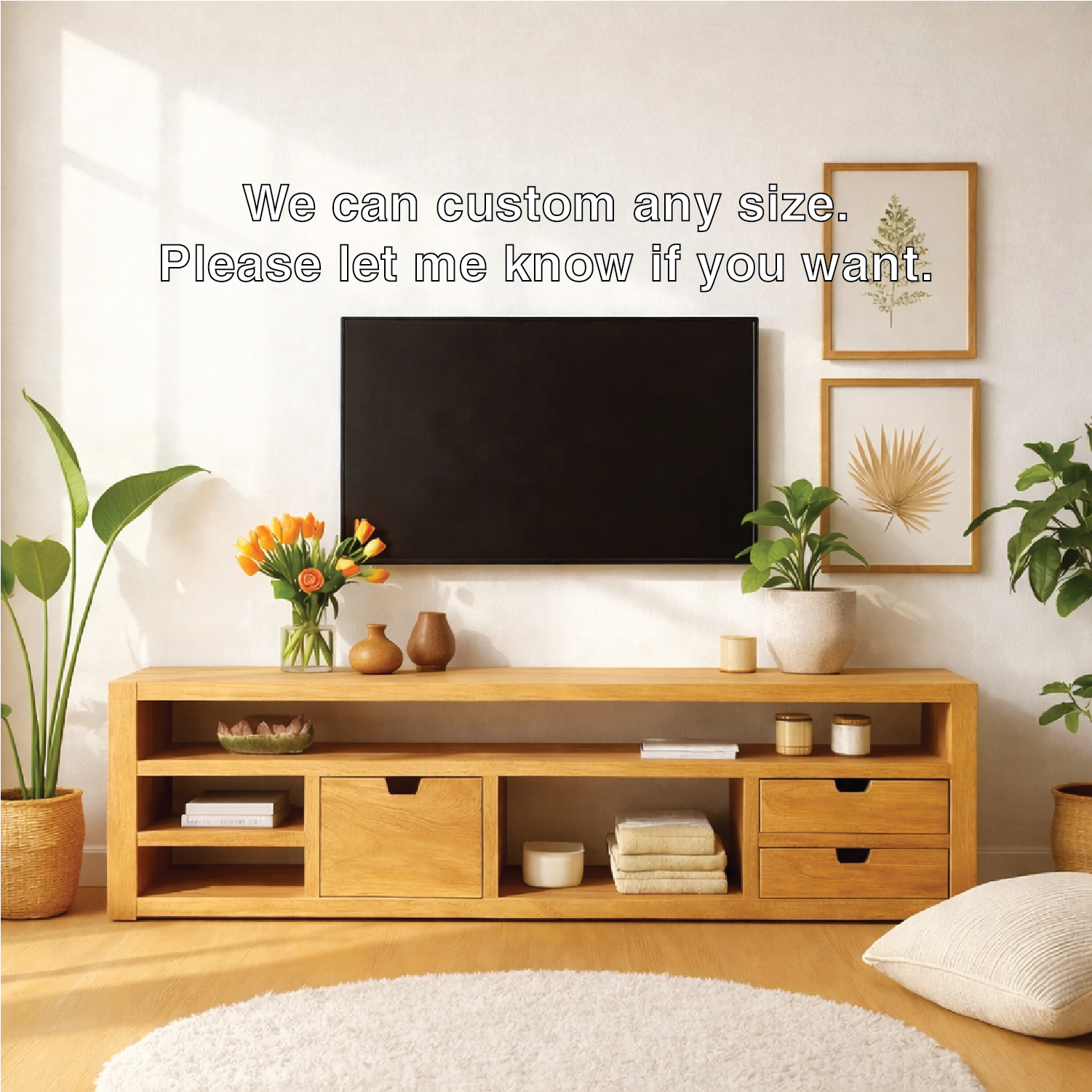 Minimalist Wood TV Stand With Drawers Long Media Console Modern Entertainment Center