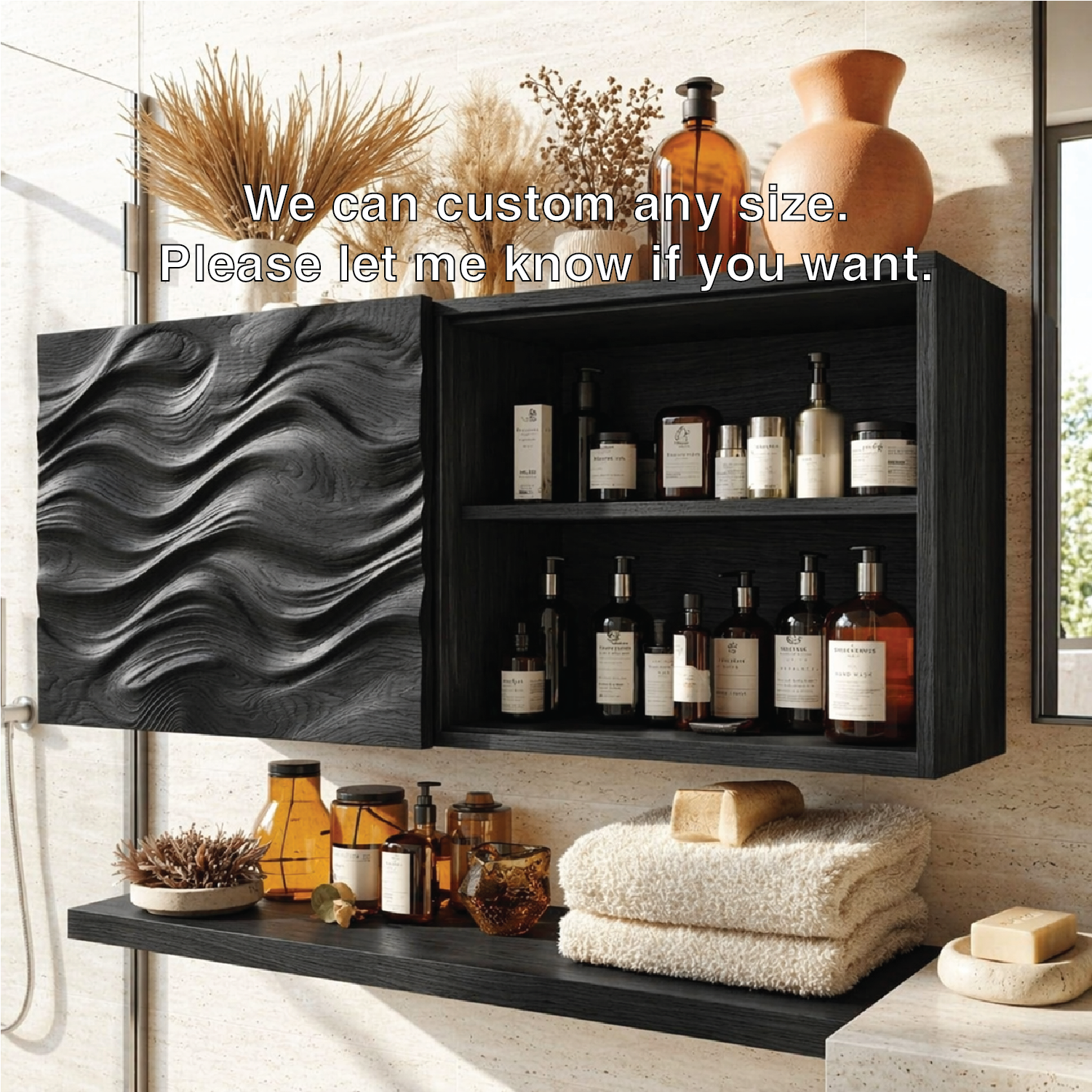 Floating Bathroom Cabinet, Modern Wavy Wall Mounted Vanity Storage Shelf Organizer