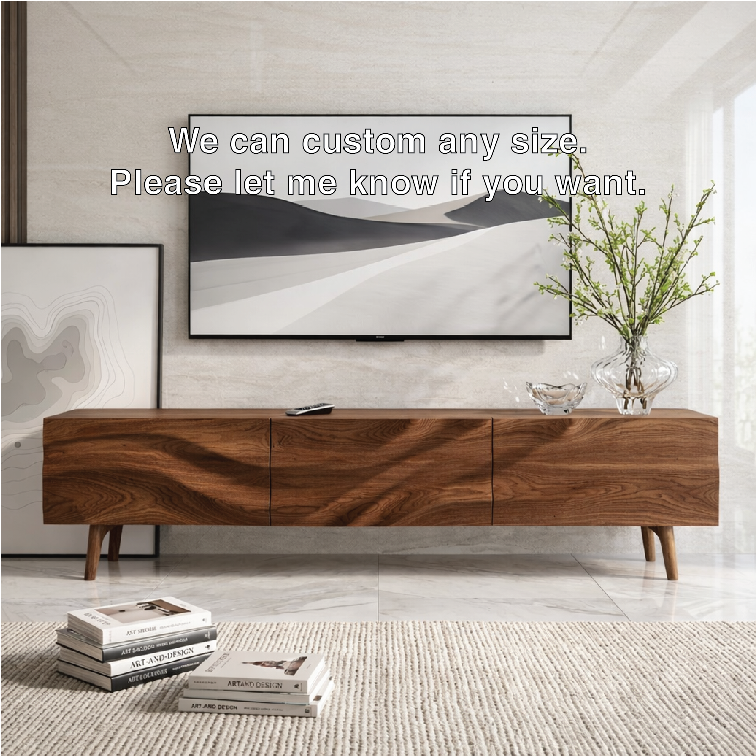 Solid Wood TV Stand, Natural-Grain Mid-Century Media Console Entertainment Center
