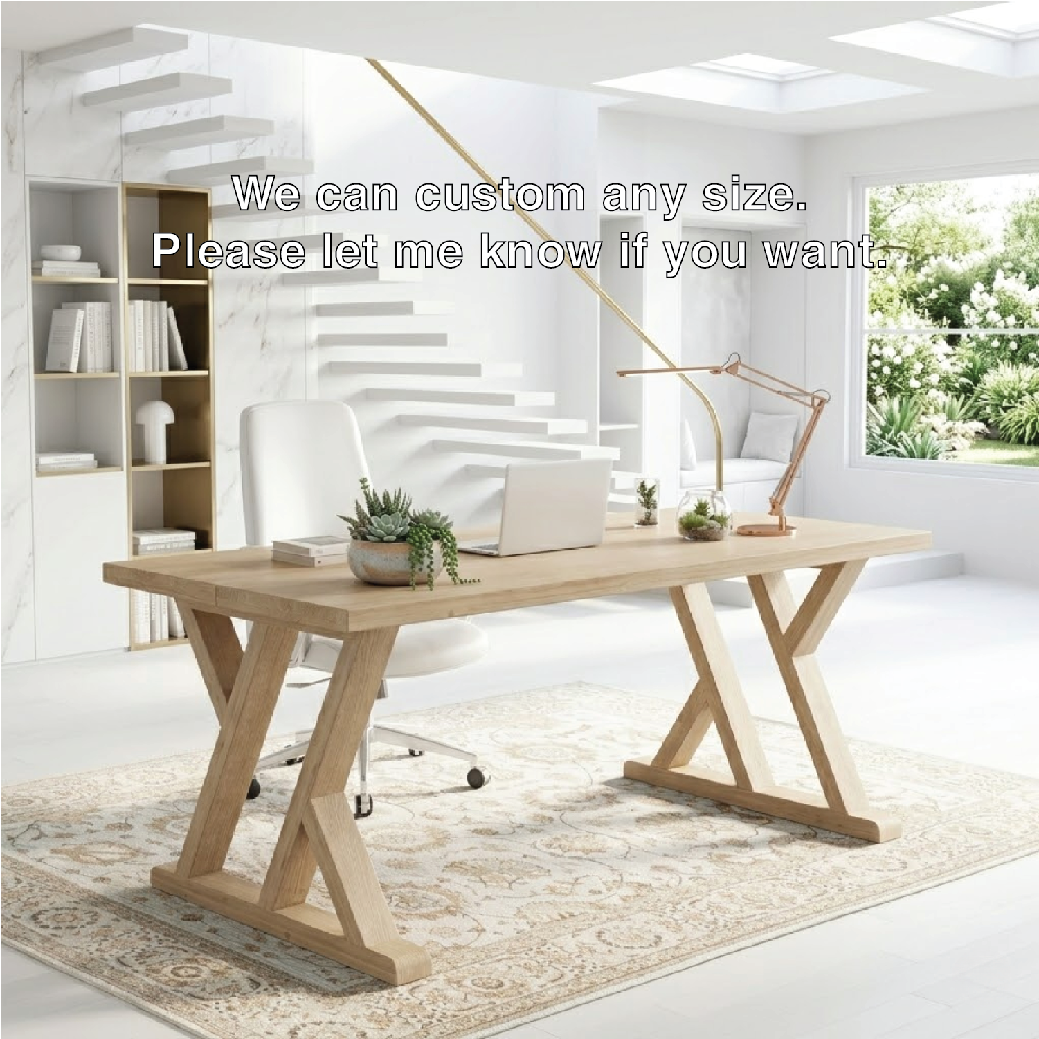 Modern X Frame Desk with Sturdy Base Home Office Work Desk Large Workspace